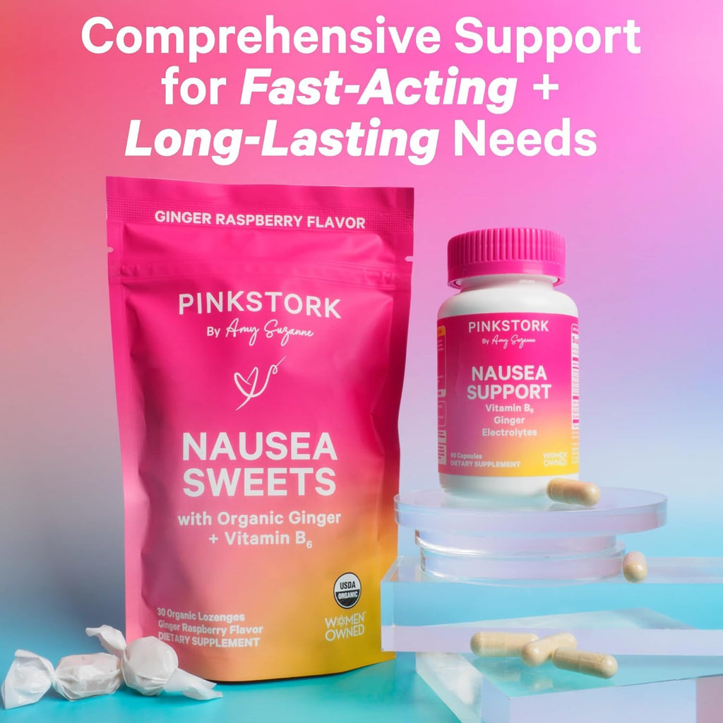 Pink Stork Mood and Stomach Relief Bundle - Magnesium Glycinate and Organic Peppermint Sweets for Morning Sickness and Motion Sickness, Mood Support Pink Stork Au supplements