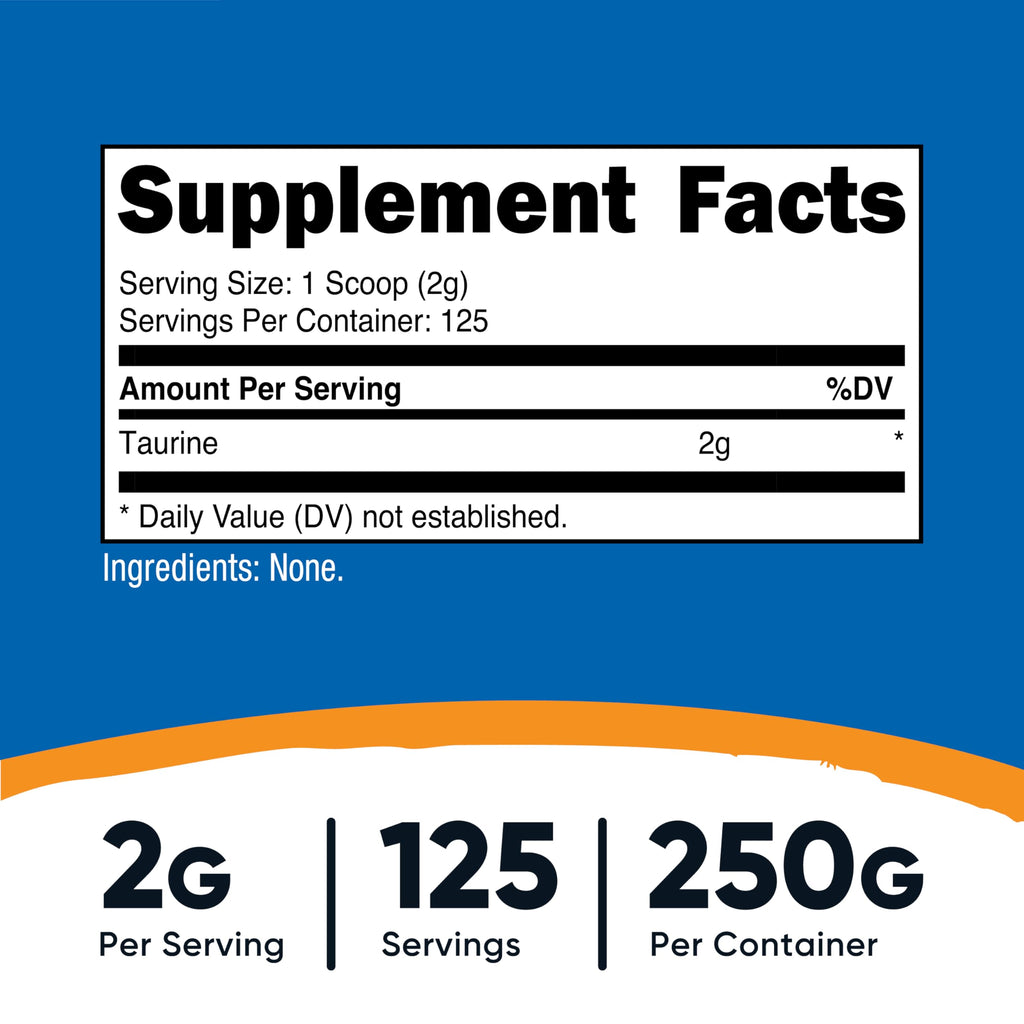Nutricost Taurine Powder 250 Grams - 125 Servings, 2000mg Per Serving Nutricost Au supplements