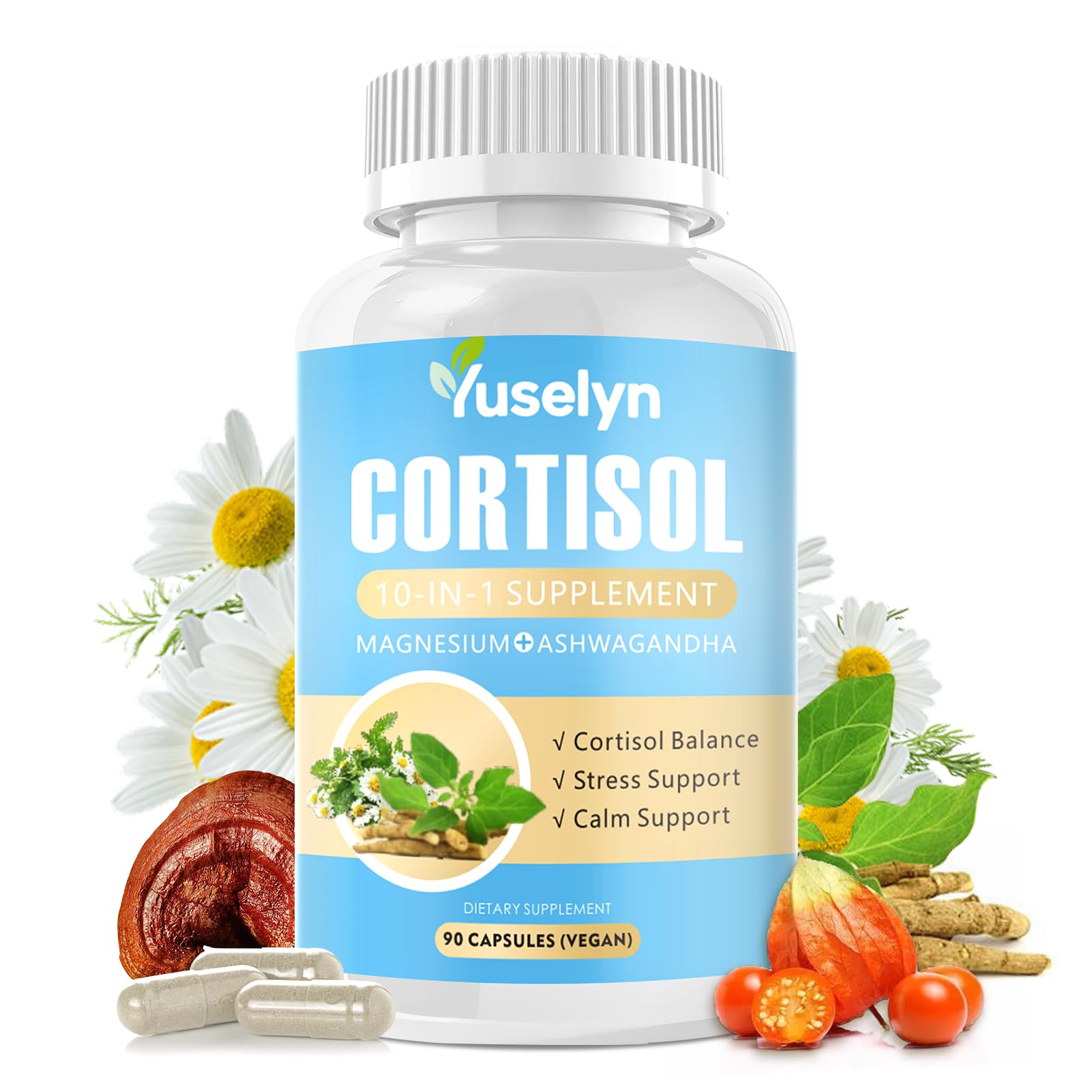 Yuselyn Cortisol Supplements for Women & Men, 10-in-1 Cortisol Detox Manager - High Cortisol Lowering Supplements with Magnesium, Ashwagandha & L-Theanine for Balanced Calm & Stress Relief Yuselyn Au supplements