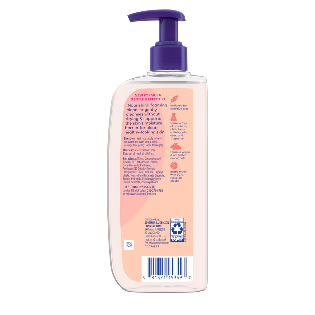 Clean & Clear Essentials Oil-Free Foaming Facial Cleanser, Daily Foaming Face Wash with Pro-Vitamin B5 for Sensitive Skin