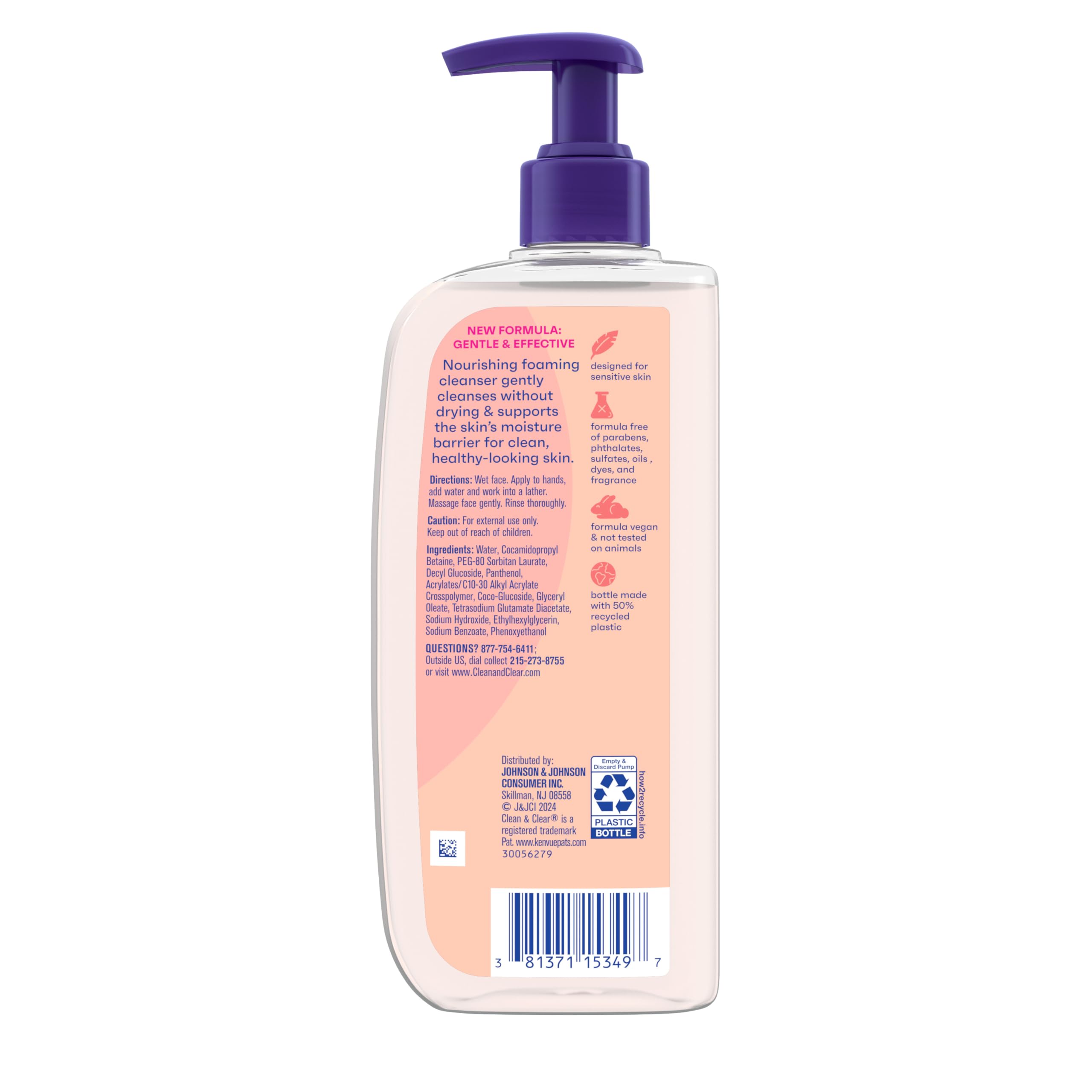 Clean & Clear Essentials Oil-Free Foaming Facial Cleanser, Daily Foaming Face Wash with Pro-Vitamin B5 for Sensitive Skin