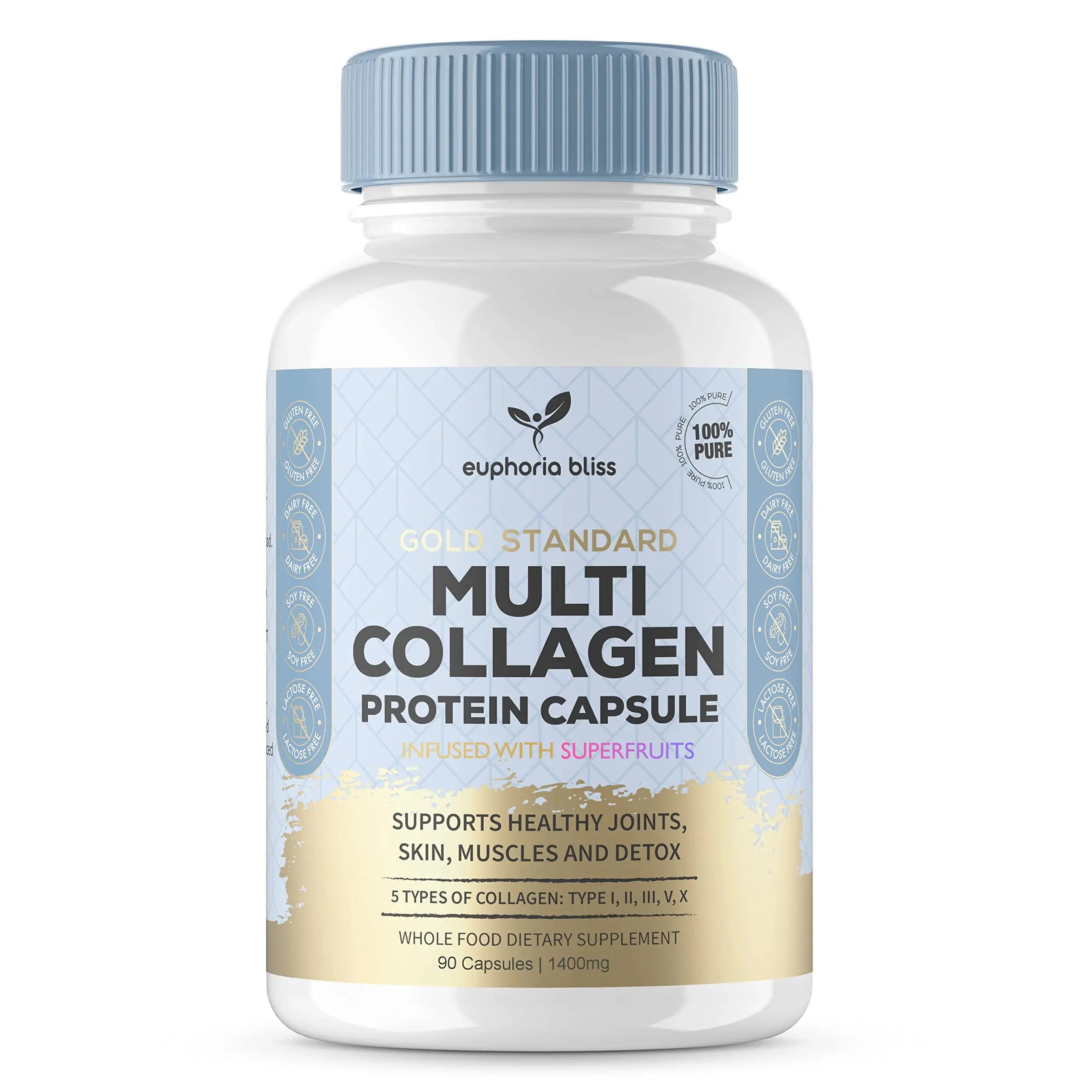 High Strength Multi Collagen 1400MG Tablets with Turmeric & Kelp, Skin, Hair, Nails Euphoria Bliss Au supplements
