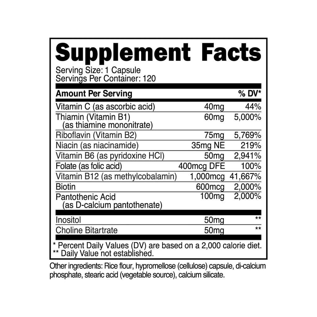 Nutricost High Potency Vitamin B Complex 460mg, 120 Capsules - with Vitamin C - Energy Nutricost Au supplements