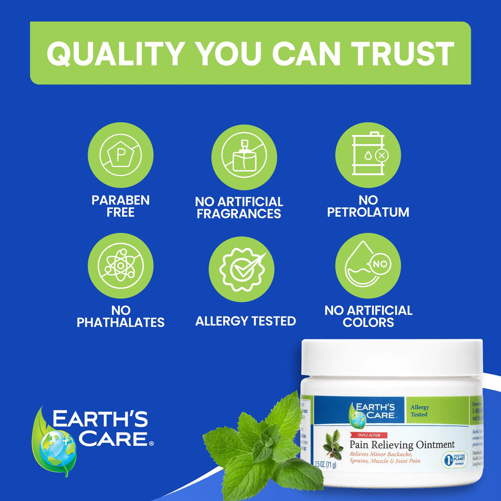 Earth's Care Pain Relieving Ointment - Triple Action Muscle and Joint Cream - Topical Analgesic 2.5 oz. (71 g) Earth's Care Au supplements