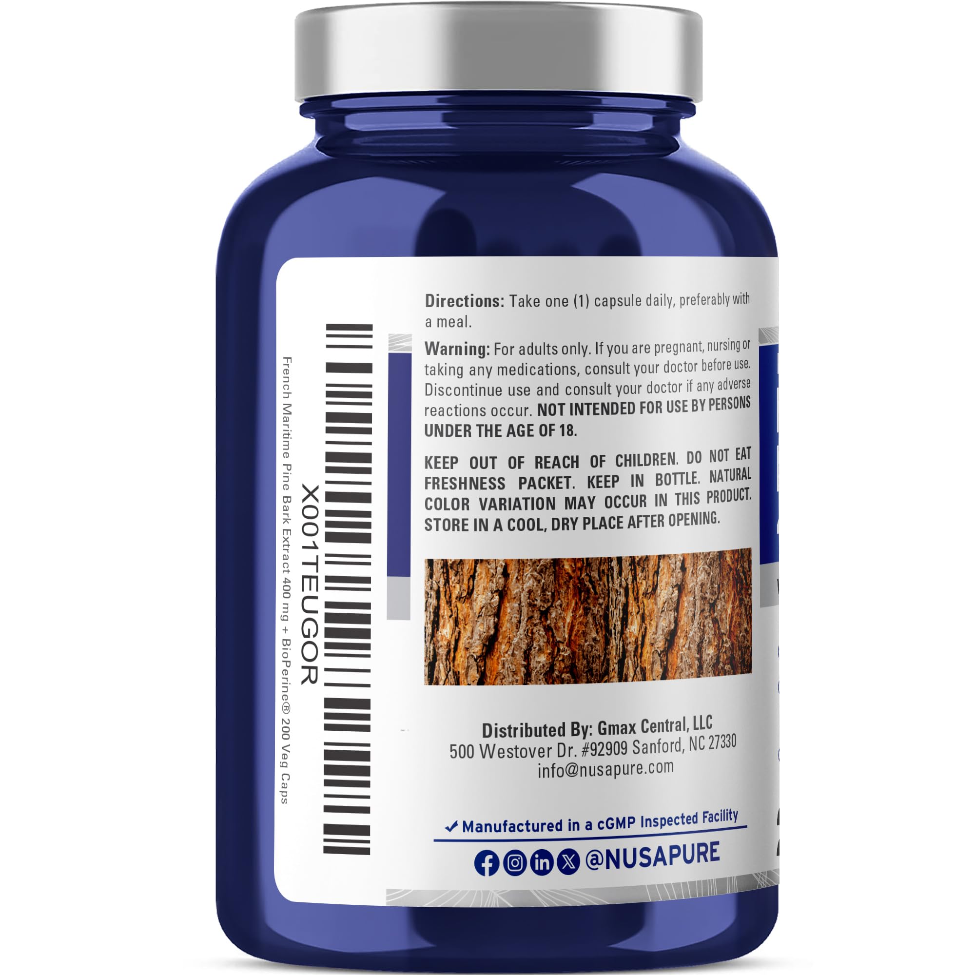 NusaPure French Maritime Pine Bark Extract 400mg per Veggie Caps 200-Day Supply Bioperine Non-GMO Vegan NusaPure Au supplements