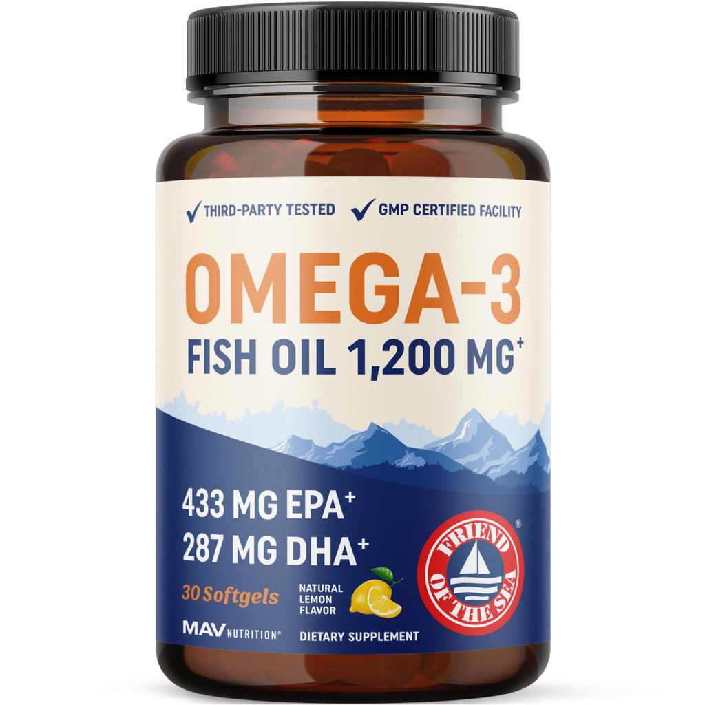 Triple Strength Omega 3 Fish Oil 1200 mg | EPA & DHA | Wild Caught, Sustainably Sourced Omega-3 Fatty Acids | Premium Burpless Fish Oil Supplements