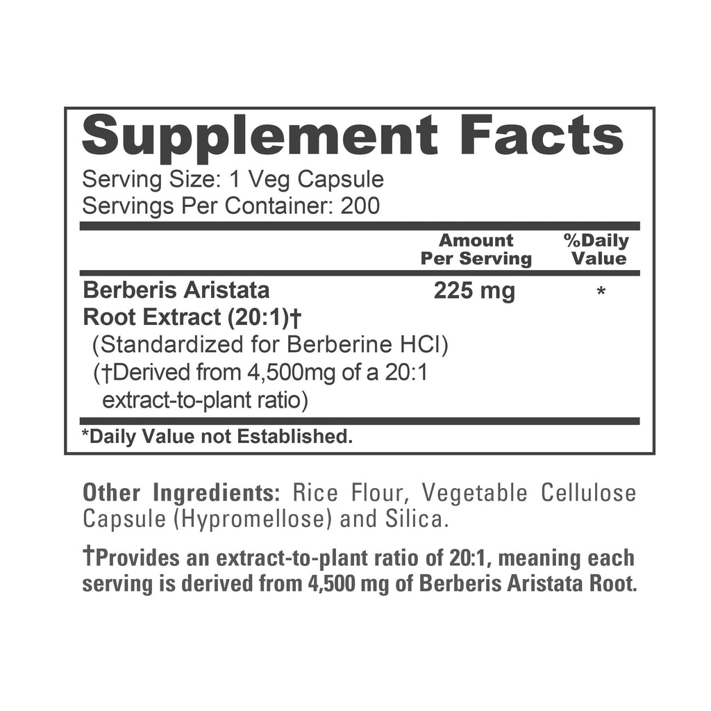 NusaPure Berberine HCI 20:1 Extract, 225 mg Equivalent to 4,500mg - 200 Veggie Caps - (Vegetarian, Non-GMO, Vegan) NusaPure Au supplements