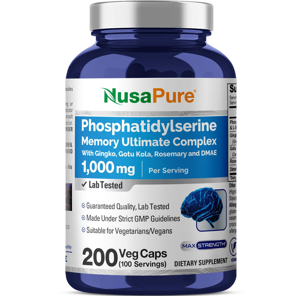 NusaPure Phosphatidylserine Memory Ultimate Complex 1000mg 200 Vegetarian Caps (Vegan, Non-GMO) NusaPure Au supplements
