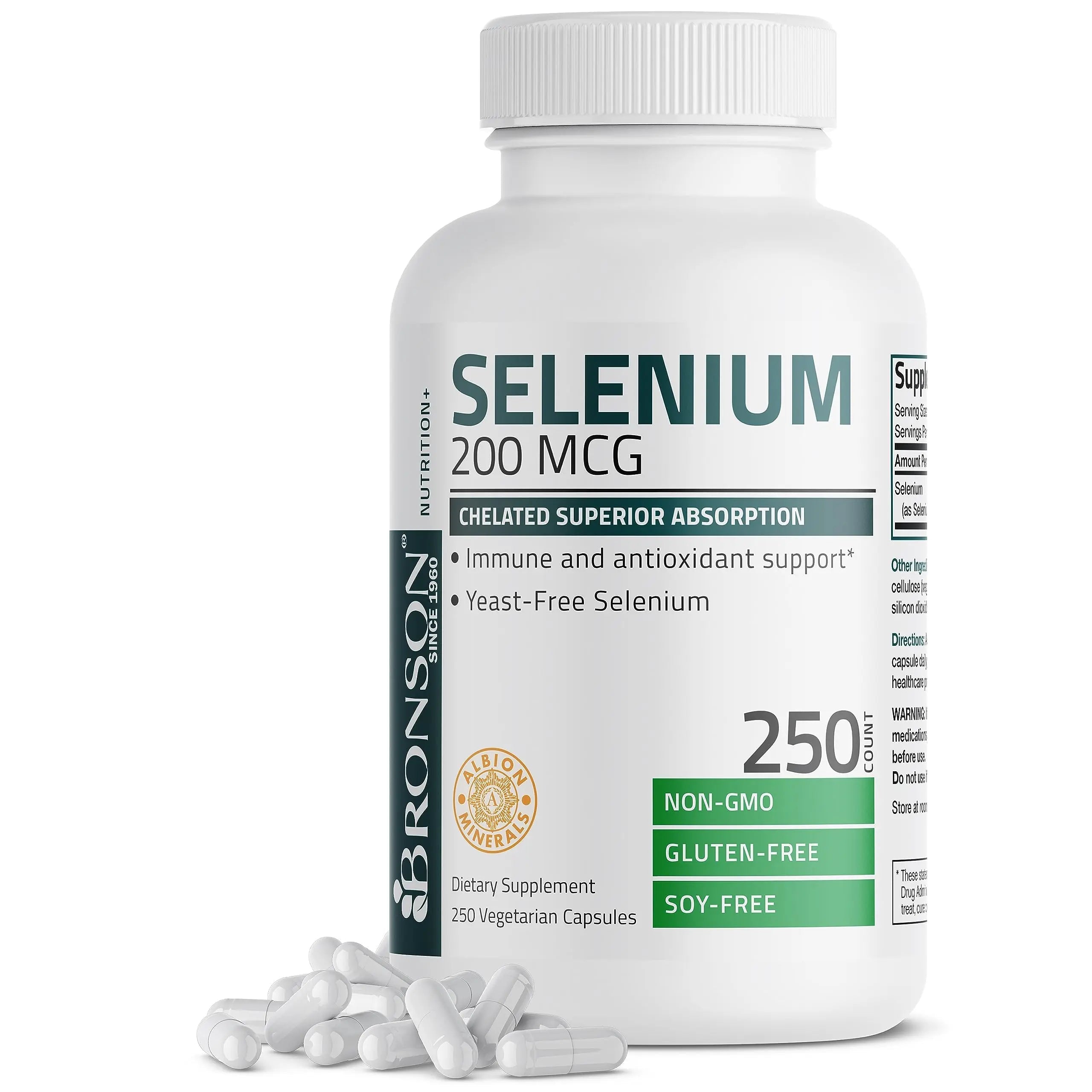 Bronson Selenium 200 mcg – Yeast Free Chelated Amino Acid Complex - Essential Trace Mineral with Superior Absorption Bronson Au supplements