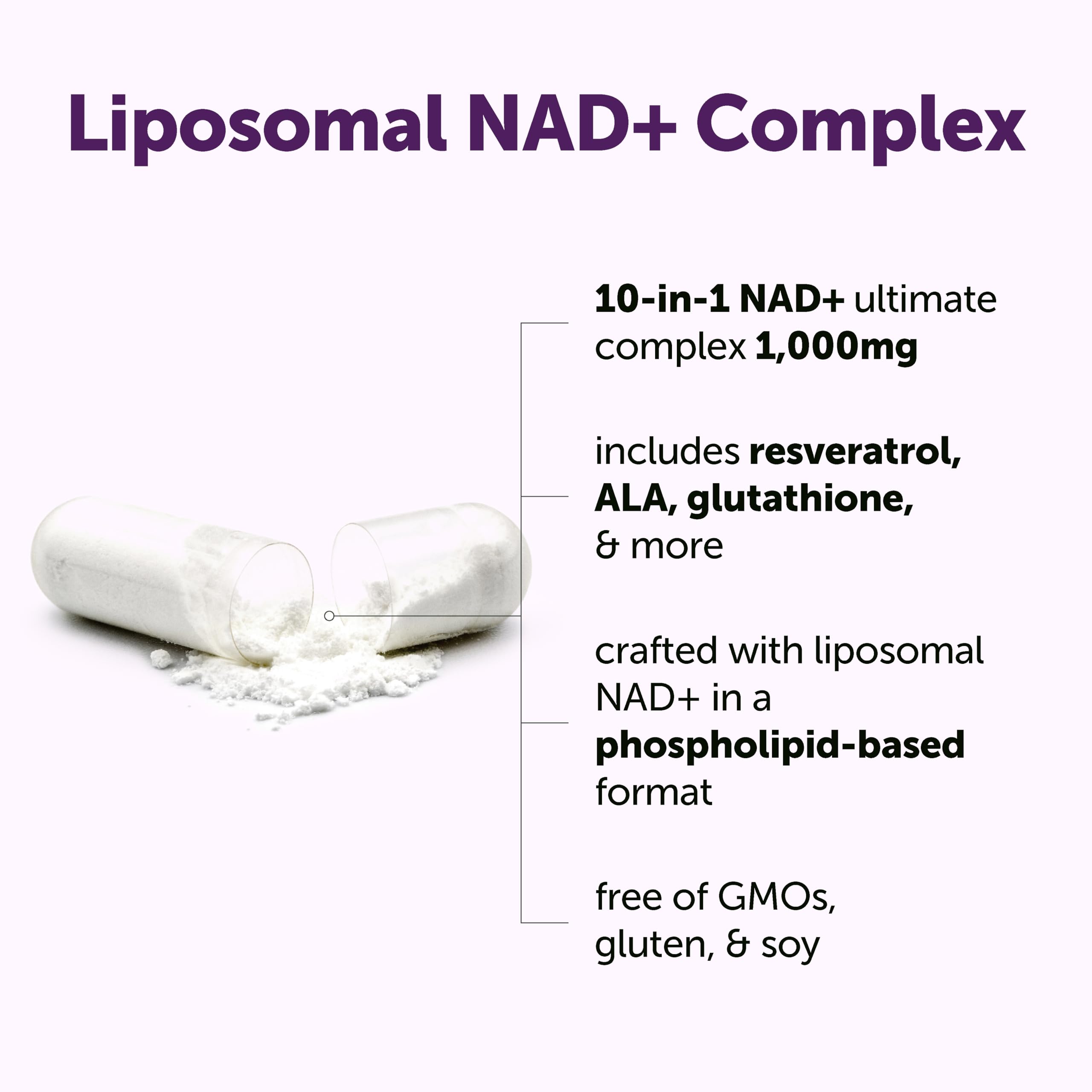 Micro Ingredients Liposomal NAD+ Ultimate Complex 1,000mg | 60 Veggie Capsules | NMN Pathway Formula | 10-in-1 with Resveratrol, Glutathione, & Astaxanthin