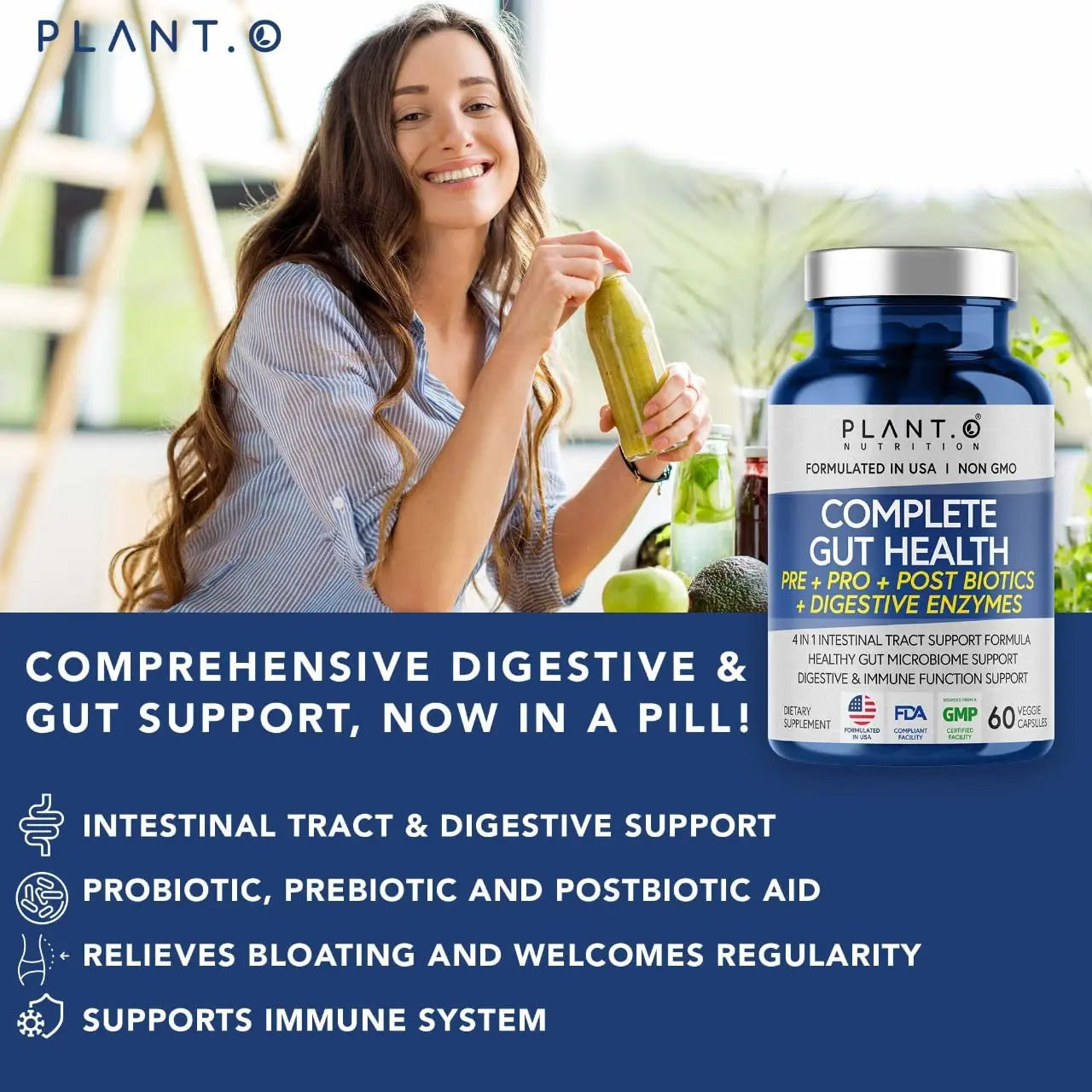 4-in-1 Prebiotic Probiotic & Postbiotic for Women & Men, Complete Gut & Digestive Support PLANT.O NUTRITION Au supplements