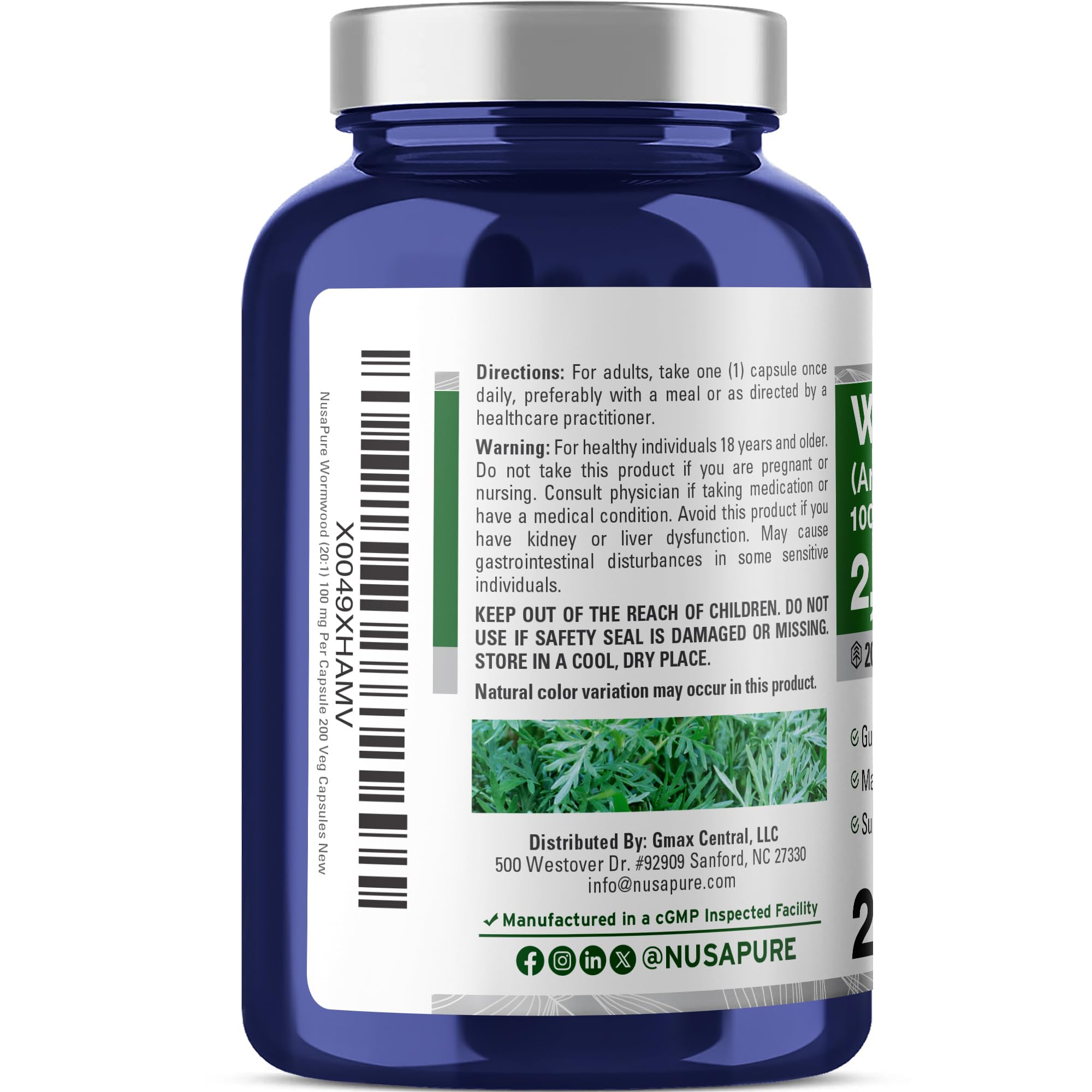 NusaPure Wormwood Capsules 2000mg | Artemisia Annua Herb | 200 Count | Non-GMO & Vegan Supplement NusaPure Au supplements