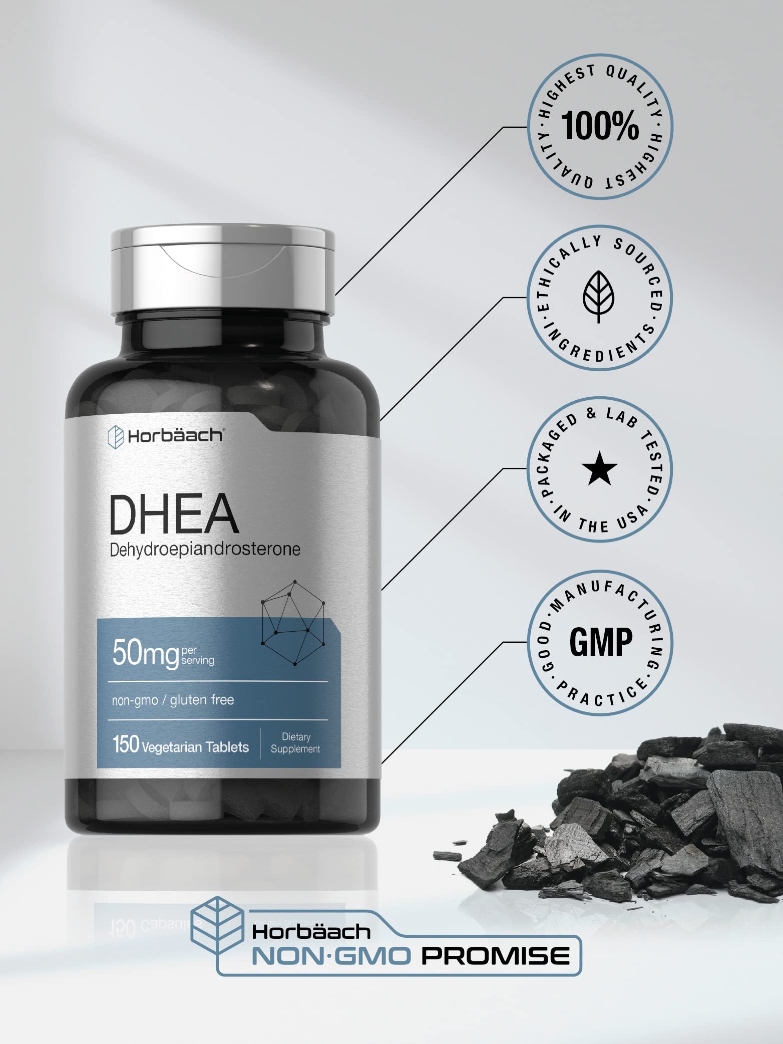 DHEA 50mg 150 Tablets | Non-GMO, Gluten Free Supplement | by Horbaach Horbäach Au supplements