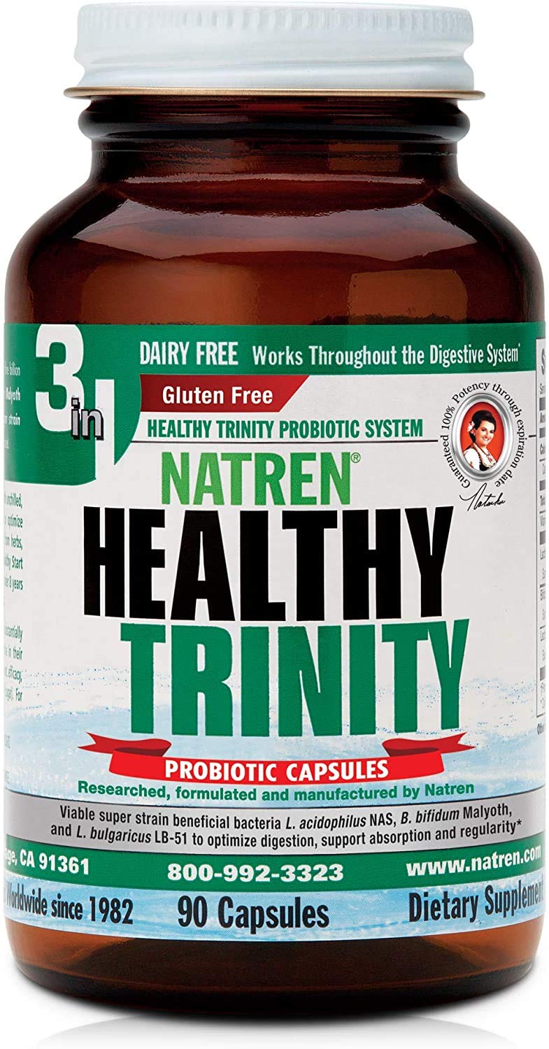Natren Healthy Trinity Probiotics Supplement - 90 Dairy and Gluten Free Gel Capsules - Improve Gut and Digestive Health, 30 Billion CFU - Lactobacillus Acidophilus, Bifidobacterium, Bulgaricus Natren Au supplements