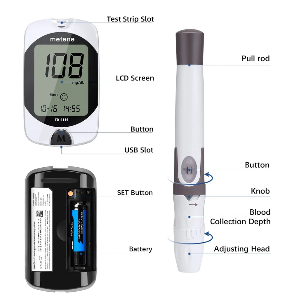 Metene TD-4116 Blood Glucose Monitor Kit, 100 Glucometer Strips Metene Au supplements