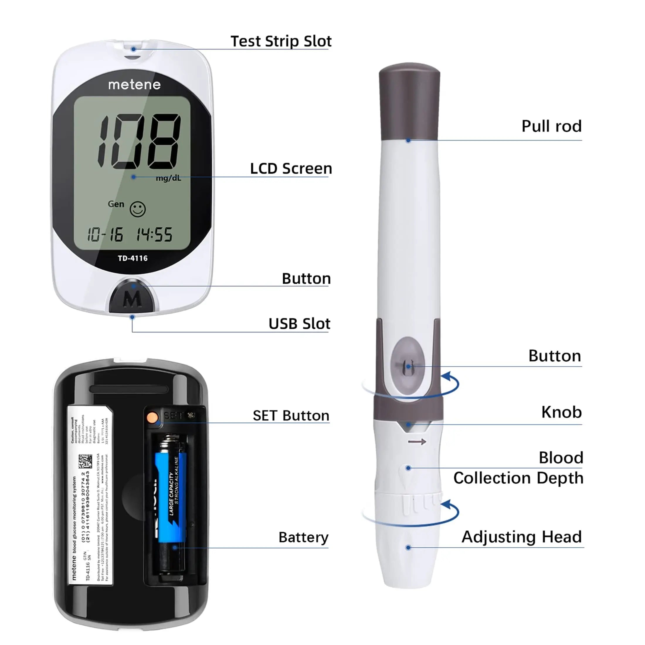Metene TD-4116 Blood Glucose Monitor Kit, 100 Glucometer Strips Metene Au supplements