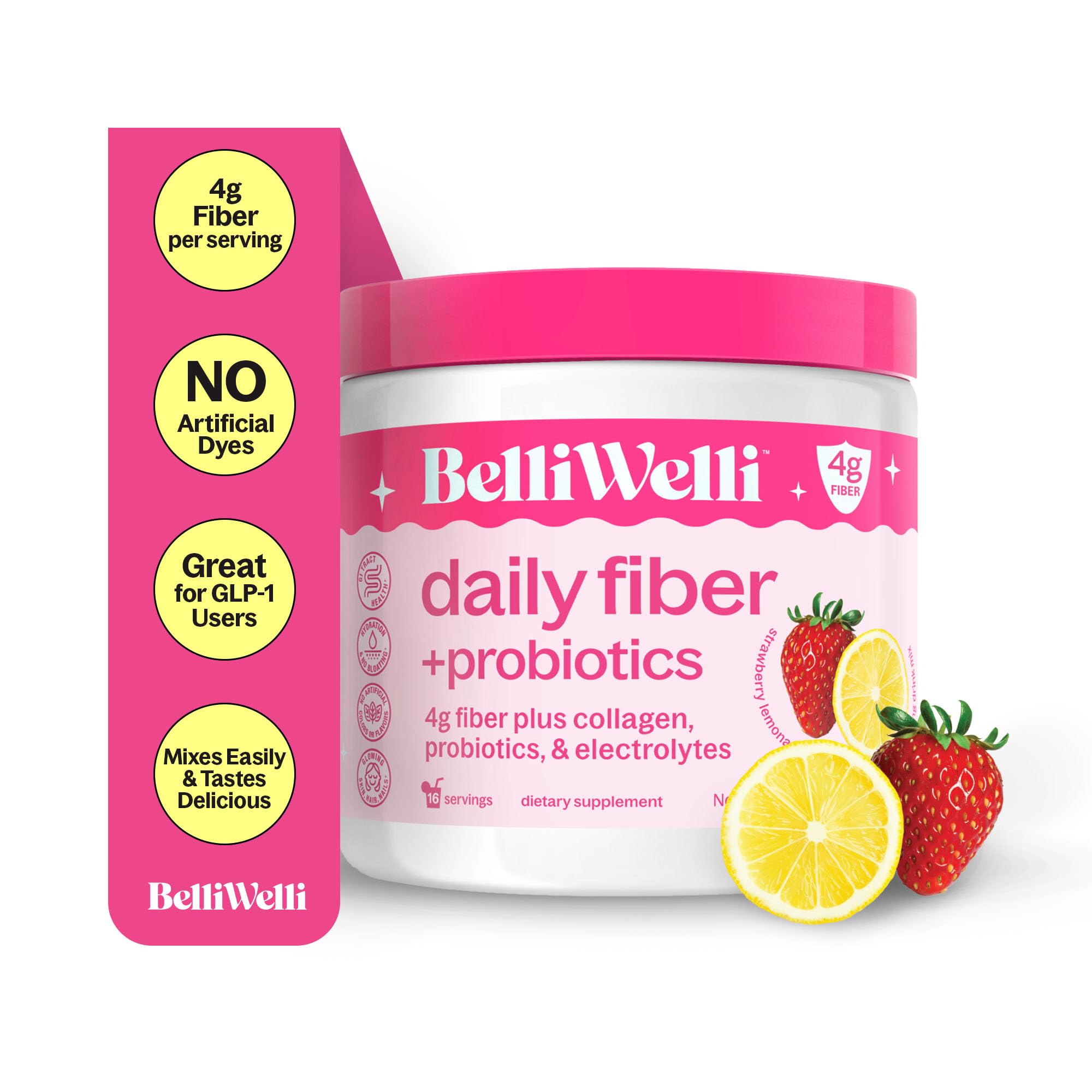 BelliWelli Fiber Supplement for Women & Men Premium Daily Fiber Powder from Organic Acacia with Added Collagen Electrolytes & Probiotics No Bloat Constipation