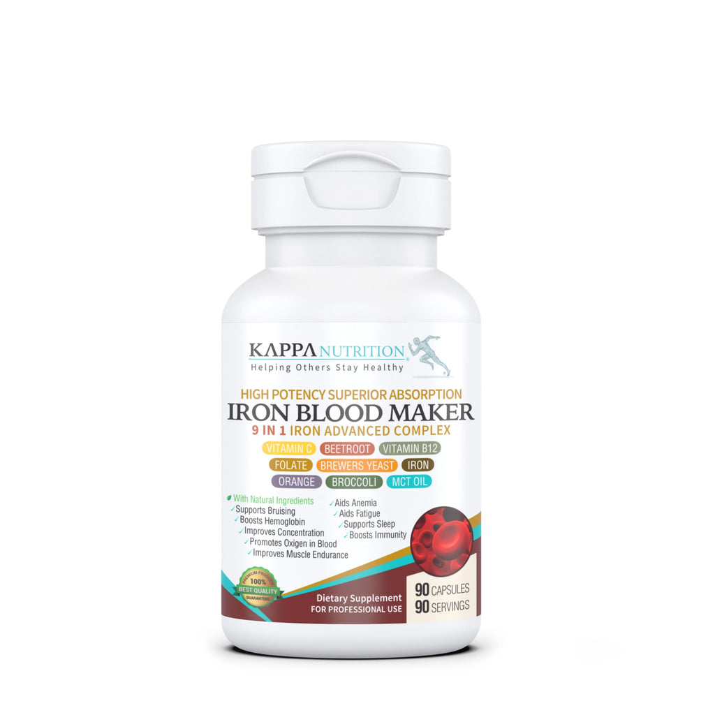 KAPPA NUTRITION Iron 26mg, Vitamin C & Orange 150mg, Folate 667mcg DFE, Vitamin B12, Beetroot, Brewers Yeast, Broccoli & MCT Oil 9 in 1 Advanced Complex (90 Capsules) KAPPA NUTRITION Au supplements