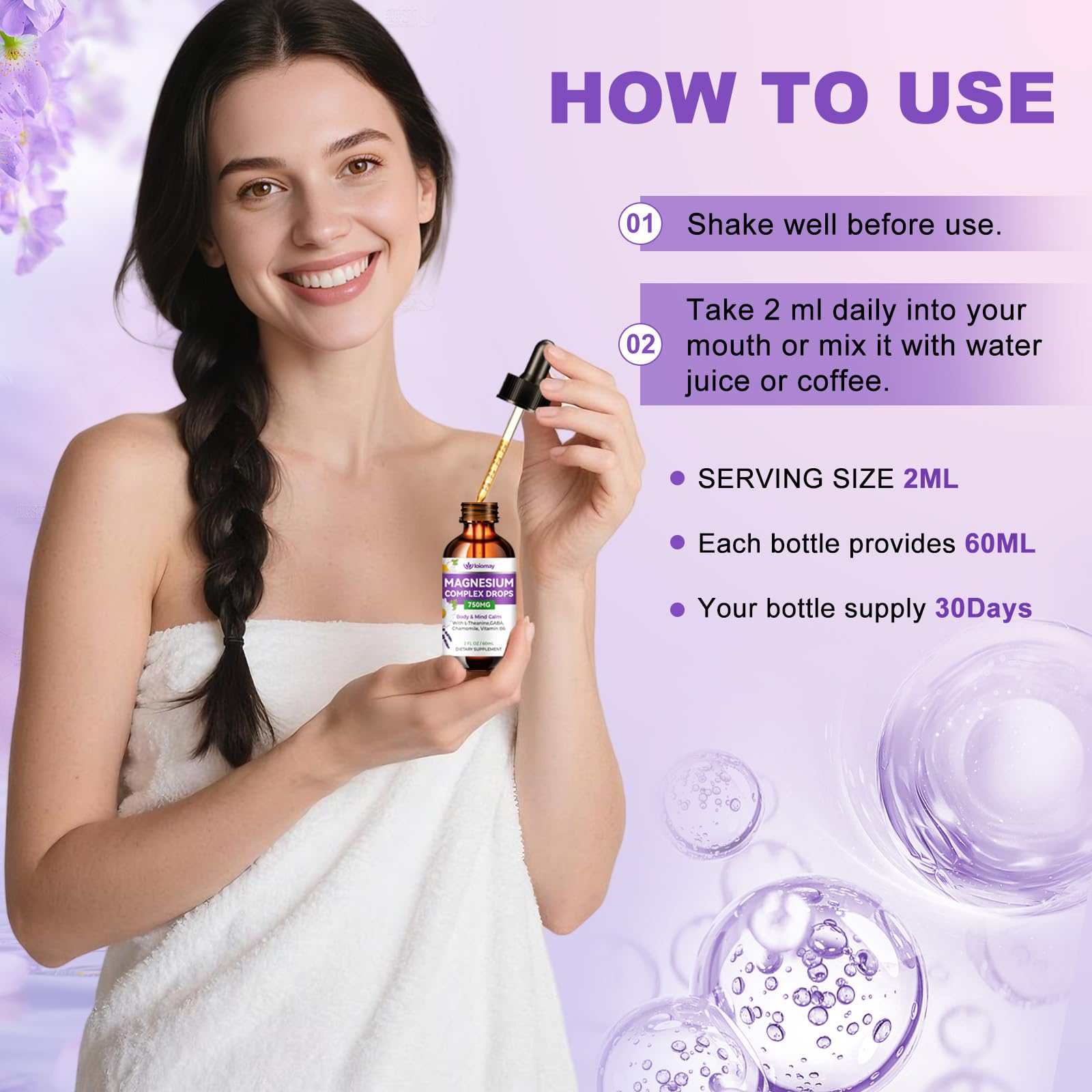 Magnesium Glycinate Liquid Drops for Women & Men, Triple Calm Magnesium Complex Supplement with L-Threonate, Malate, L-Theanine for Kids Adults Calm, Sleep & Mood, Sugar-Free, Natural Flavor, 2 fl oz loiomay Au supplements