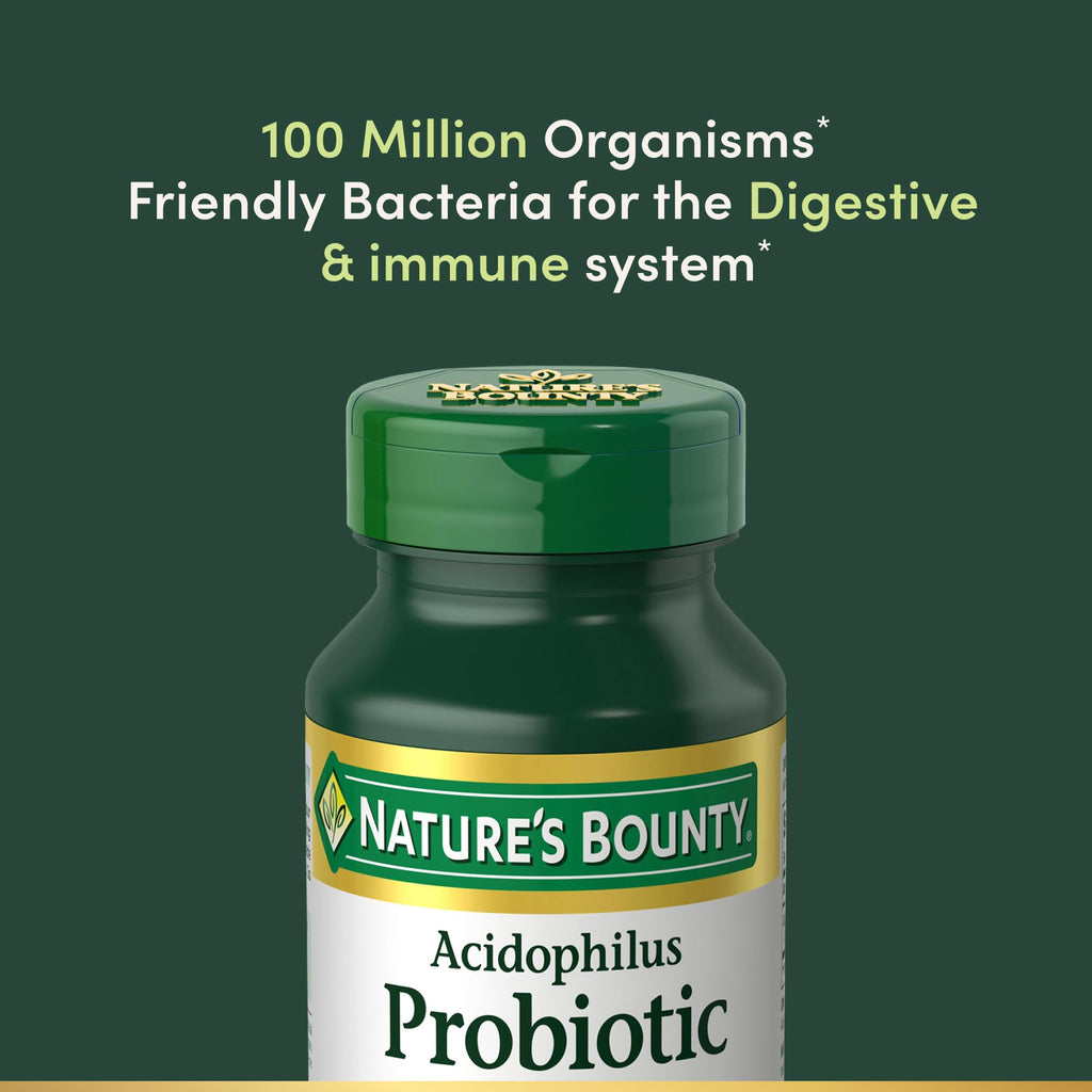 Nature's Bounty Lactobacillus Acidophilus Probiotic Supplement - Daily Probiotic for Women/Men Digestive Health, 100 Million Organisms, Vegetarian, 1 Serving per Day, 120 Tablets Nature's Bounty Au supplements