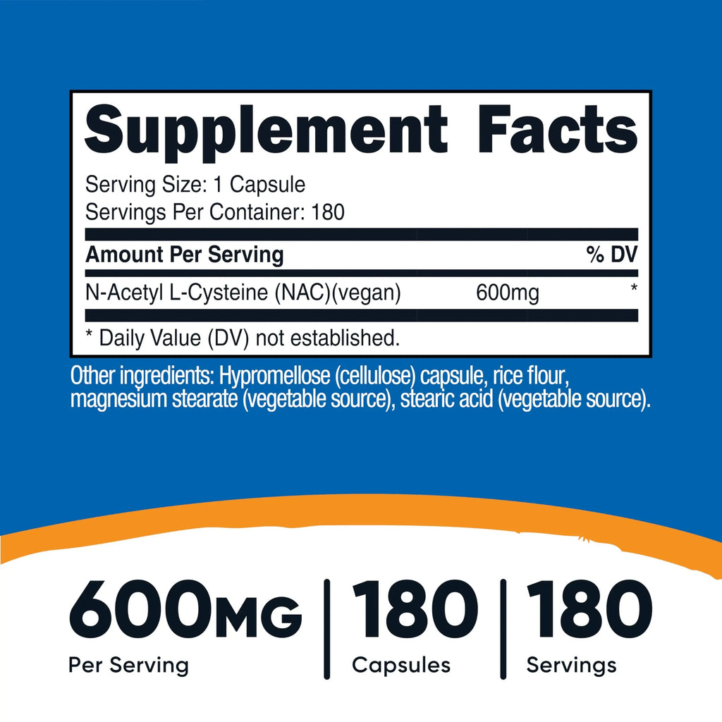 Nutricost N-Acetyl L-Cysteine (NAC) 600mg, 180 Capsules - Non-GMO, Gluten Free Nutricost Au supplements
