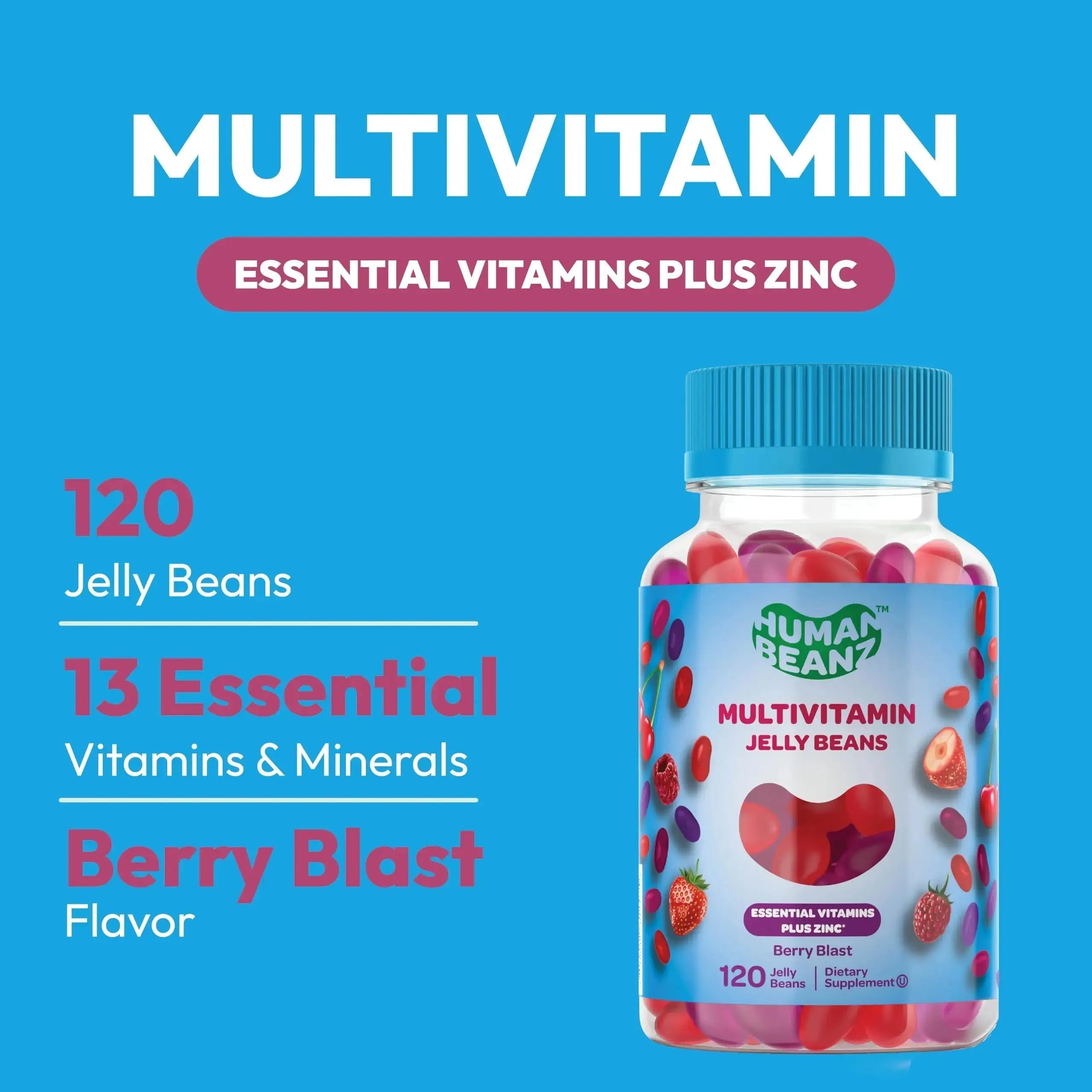 Human Beanz Multivitamin Jelly Bean Gummies with Zinc for Men and Women, Immune Support Dietary Supplements for Adults, Vegetarian Human Beanz Au supplements