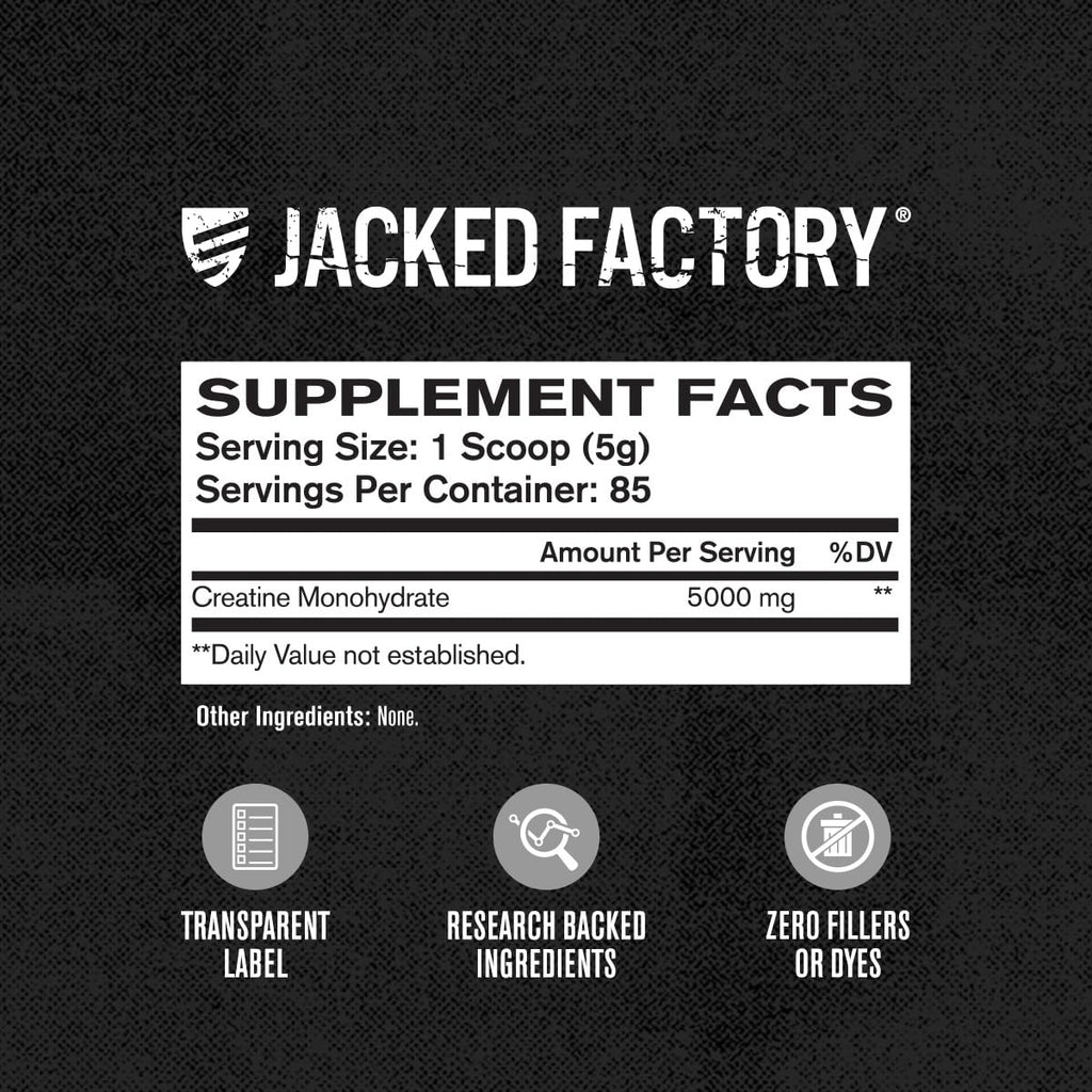 Jacked Factory Creatine Monohydrate Powder 425g - 5g Daily Creatine Supplement for Men and Women, Vegan-Friendly