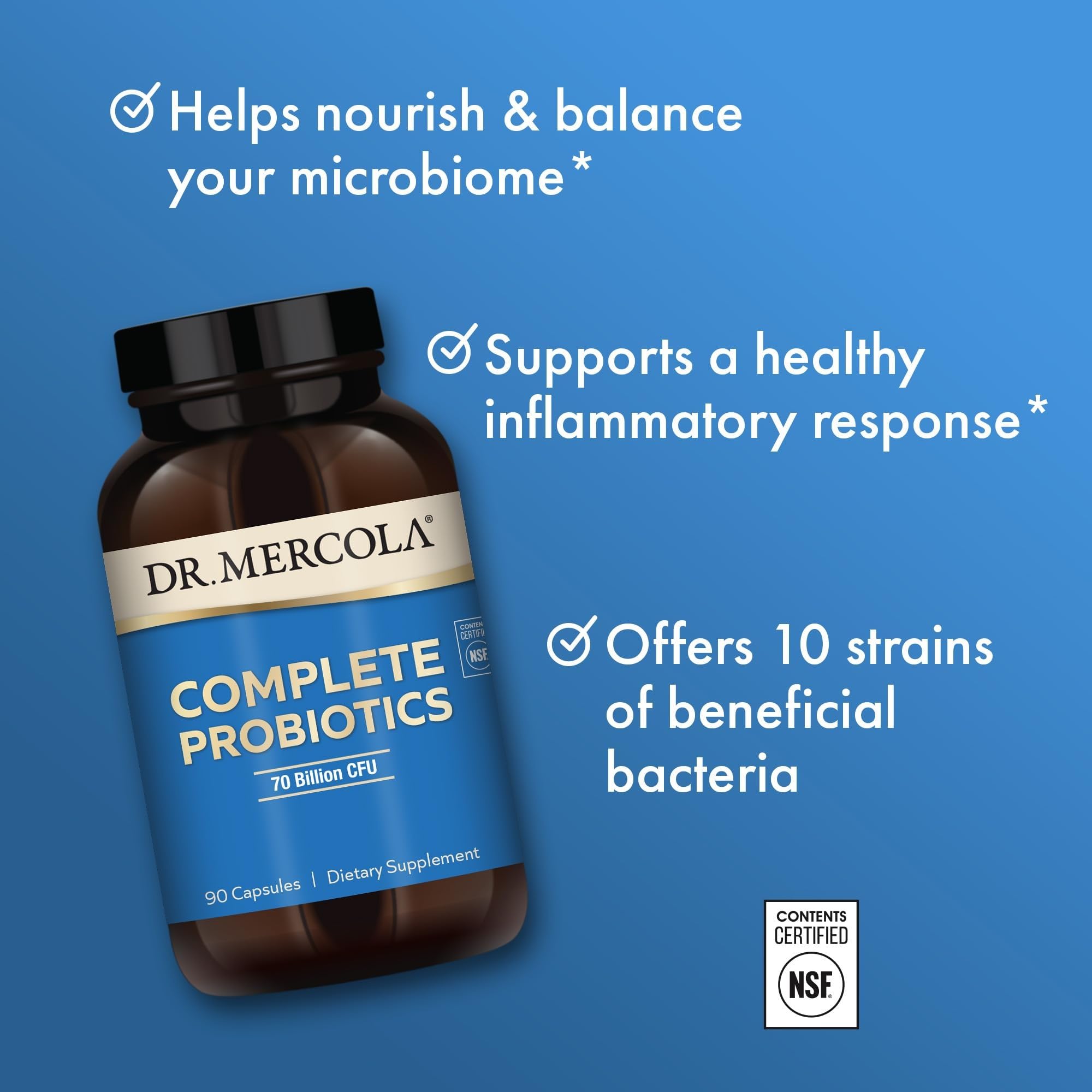 Dr. Mercola Complete Probiotics - 70 Billion CFU - Supports Immune, Digestive & Gut Health - Features 10 Strains - Shelf Stable - GMO-Free, Gluten-Free & Soy-Free - 90 Capsules (90 Servings) Dr. Mercola Au supplements