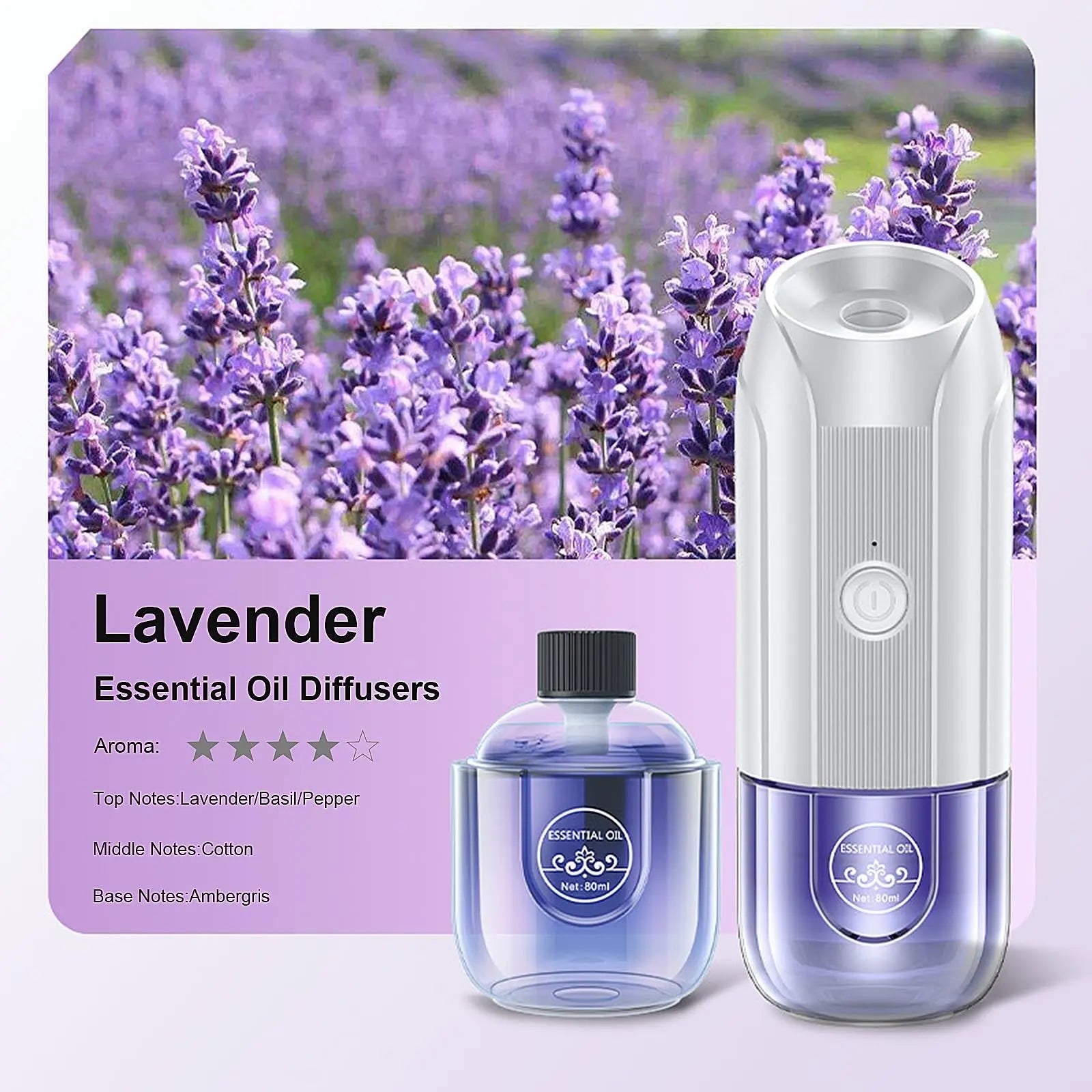 Mini Essential Oil Diffuser, Ultrasonic Mist Air Fresheners for Home with 80 ml Lavender Essential Oils DIUFJAG Au supplements