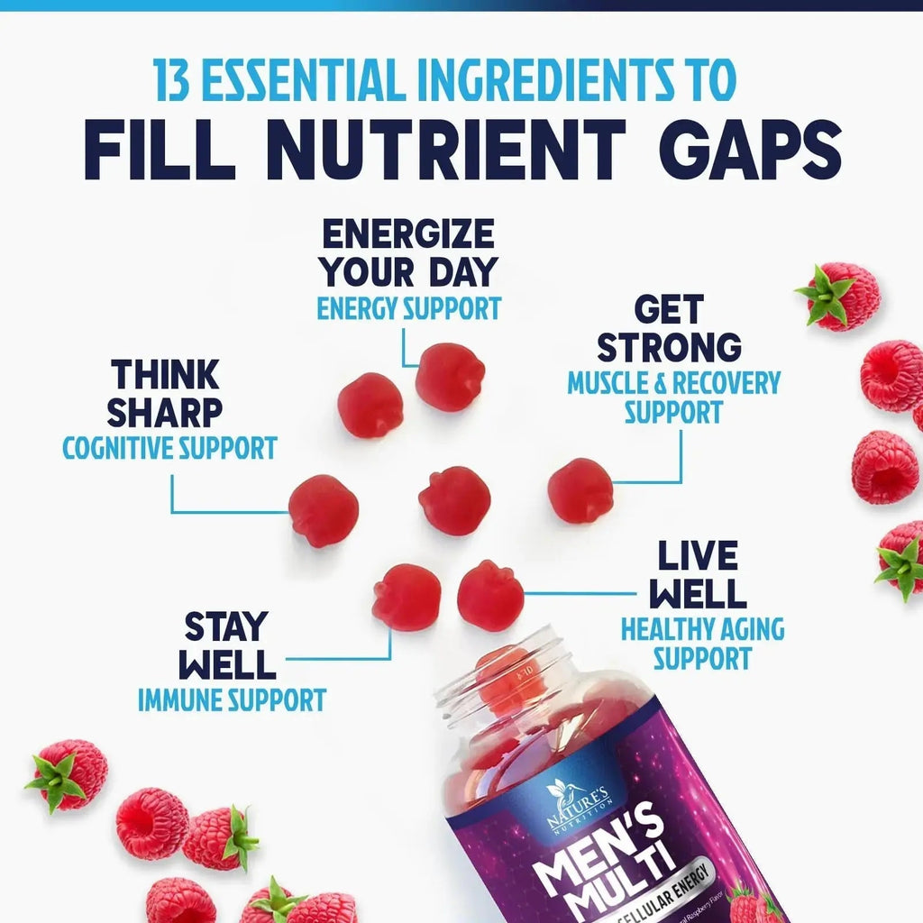 Multivitamin for Men - Complete Daily Mens Multivitamin Gummies with Vitamin D, B Vitamins, Zinc & More - Energy, Memory, Focus & Immune Health Support Nature's Nutrition Au supplements