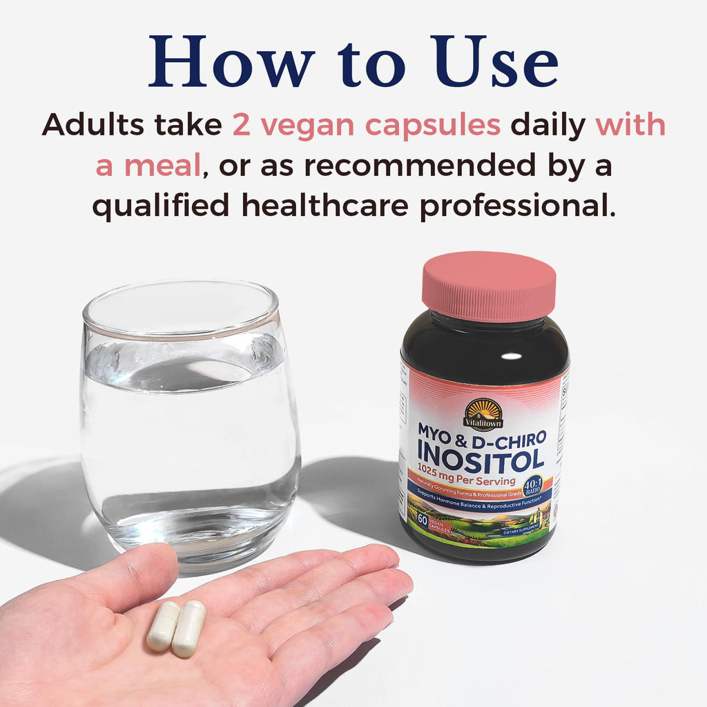 Vitalitown Inositol Supplement for Women, Myo-Inositol & D-Chiro Inositol, Ideal 40:1 Ratio, Hormone Balance & Healthy Ovarian Support for Women, Vitamin B8, Vegan, 60 Capsules, No Gluten Vitalitown Au supplements