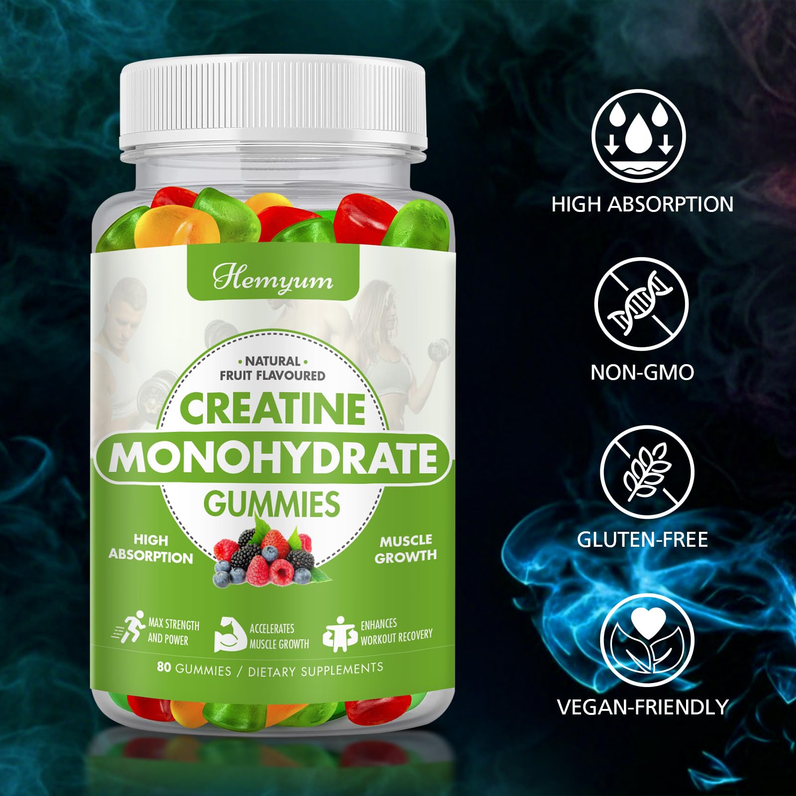 Creatine Monohydrate Gummies - Pre-Workout Creatine for Women Men, Enhanced Muscle Strength, Boost Focus and Endurance, Muscle Builder,Complex L-Taurine + Vitamin B12,Vegan, Gluten-Free 160 Count Hemyum Au supplements