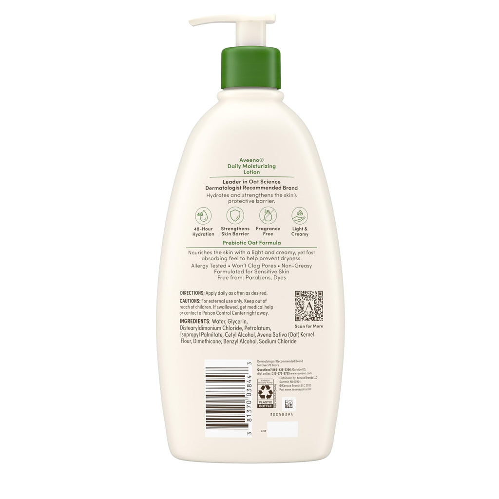 Aveeno Daily Moisturizing Body Lotion, Body Lotion for Dry Skin with Prebiotic Oat, Paraben Free, Fragrance Free