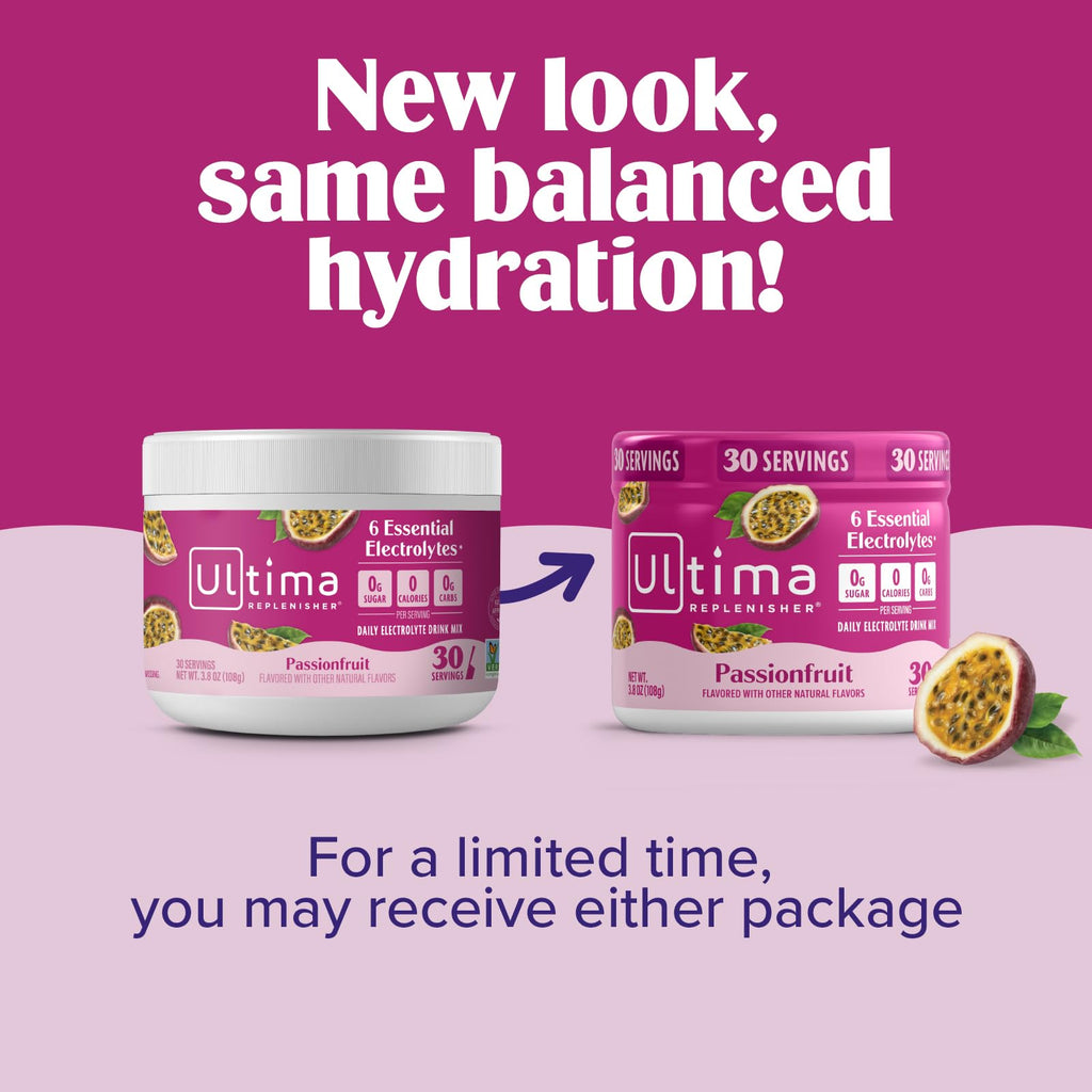 Ultima Replenisher Daily Electrolyte Powder Drink Mix – Sugar Free – Passionfruit, 30 Servings – Hydration Powder with 6 Key Electrolytes