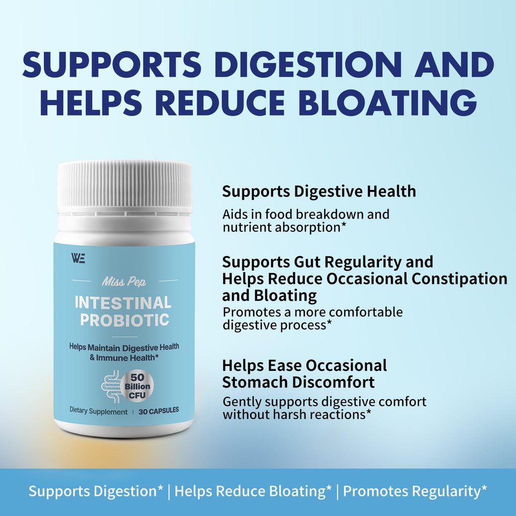 MISS PEP Probiotics 50 Billion CFU - 8 Unique Strains + 3 Prebiotics - Immune, Digestive & Gut Health - Supports Occasional Constipation, Diarrhea, Gas & Bloating - Probiotics for Women & Men - 30ct MISS PEP Au supplements