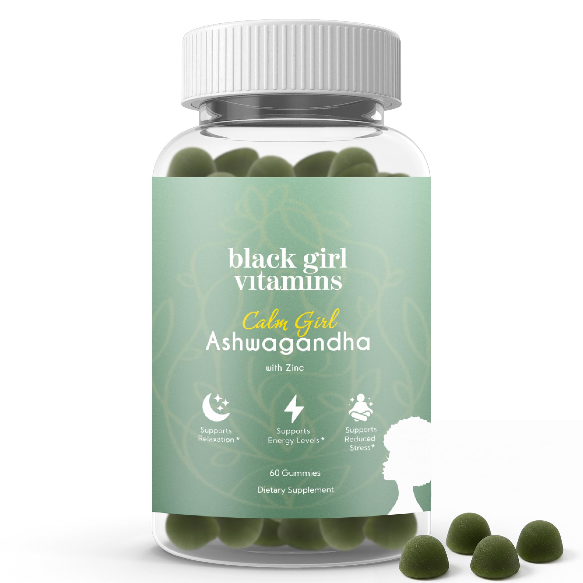 Black Girl Vitamins Calm Girl Ashwagandha + Zinc Gummies Stress Support, Promotes Relaxation & Mental Clarity, Supports Sleep & Immune Health