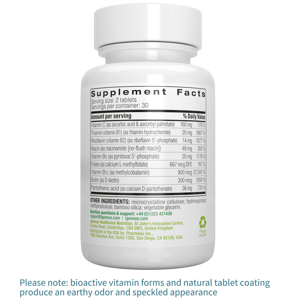 Igennus Super B-Complex Methylated B Vitamins - Sustained Release, Clean Label & High Absorption, with 5-MTHF Folate & Methyl B12, Energy, Mood & Cognitive Performance