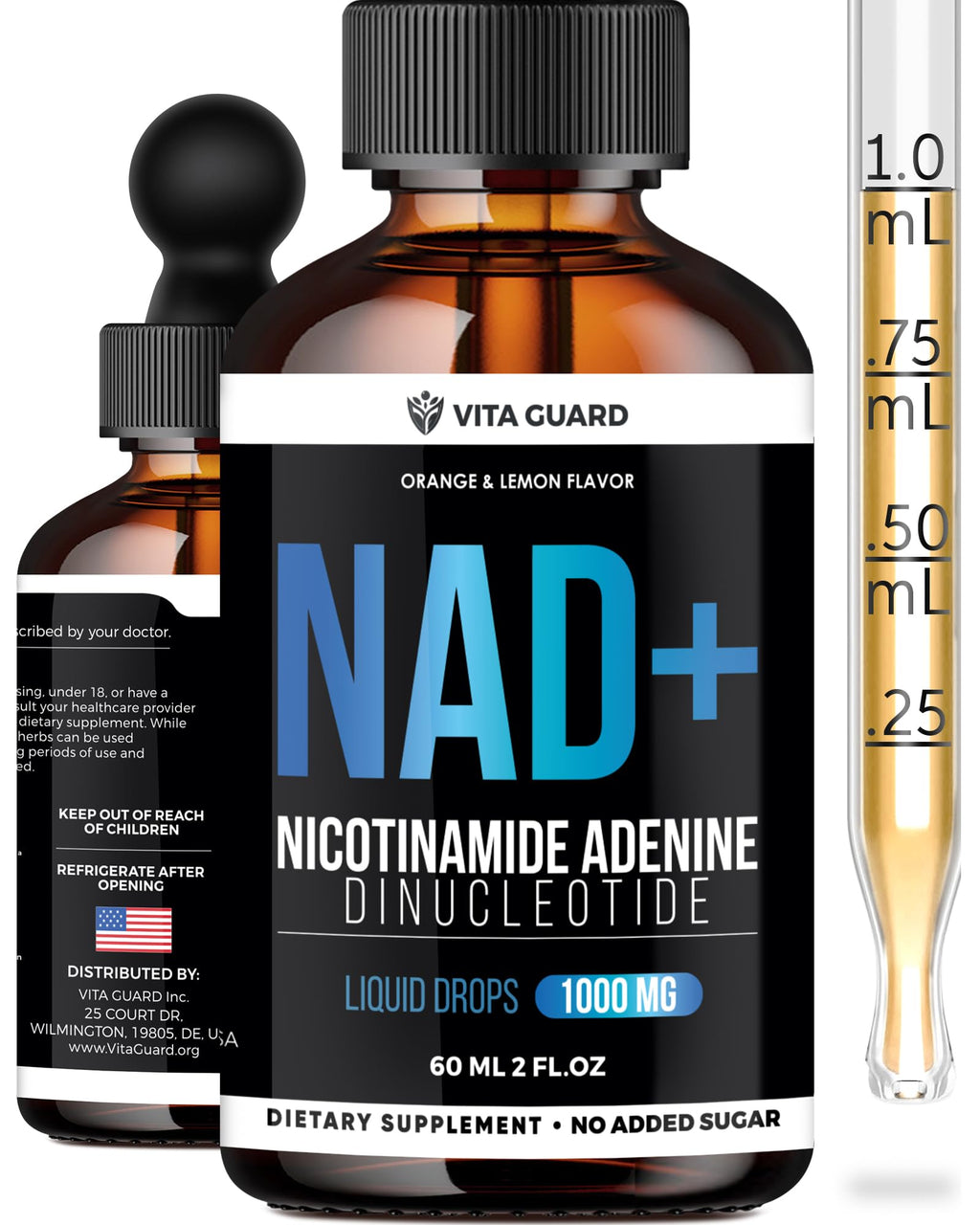 Vita Guard Pure NAD+ Supplements 1000mg Liquid Drops for Women & Man | Nicotinamide Adenine Similar to Nicotinamide Riboside NAD Plus Boosting Supplement - Natural Lemon & Orange Flavor Vita Guard Au supplements