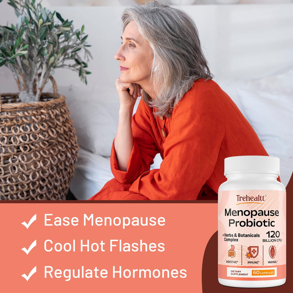 Menopause supplements for women, 120 Billion CFU Probiotic, 13-in-1 Herbs & Botanicals Complex, for Hormone Menopause, Hot Flashes, Night Sweats, Mood Swings, Sleep Disturbances, Vegan, 60 Capsules Trehealtt Au supplements
