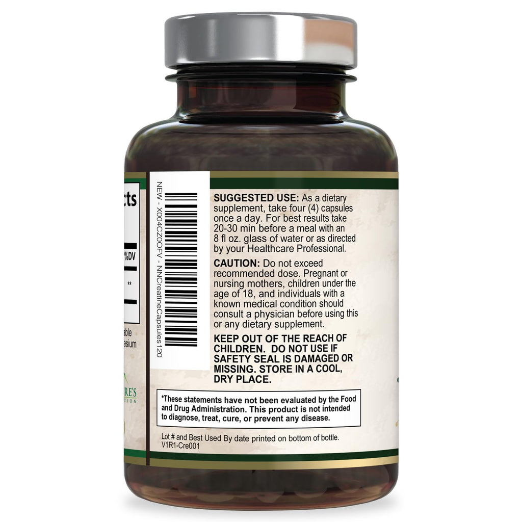 Creatine Monohydrate Capsules 3000mg Per Serving – Micronized Creatine Powder - Supports Lean Muscle, Strength, Energy, & Endurance - Nature's Supplement, Non-GMO, Bottled in USA - 120 Capsules Nature's Nutrition Au supplements
