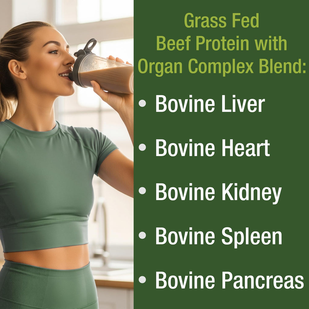 Grass Fed Beef Protein Powder + Organ Complex. Lactose Free Great Tasting Beef Protein Isolate. Animal Based Non Dairy No Whey Paleo Carnivore Supplement for Muscle Building. Chocolate Flavor Peak Performance Au supplements