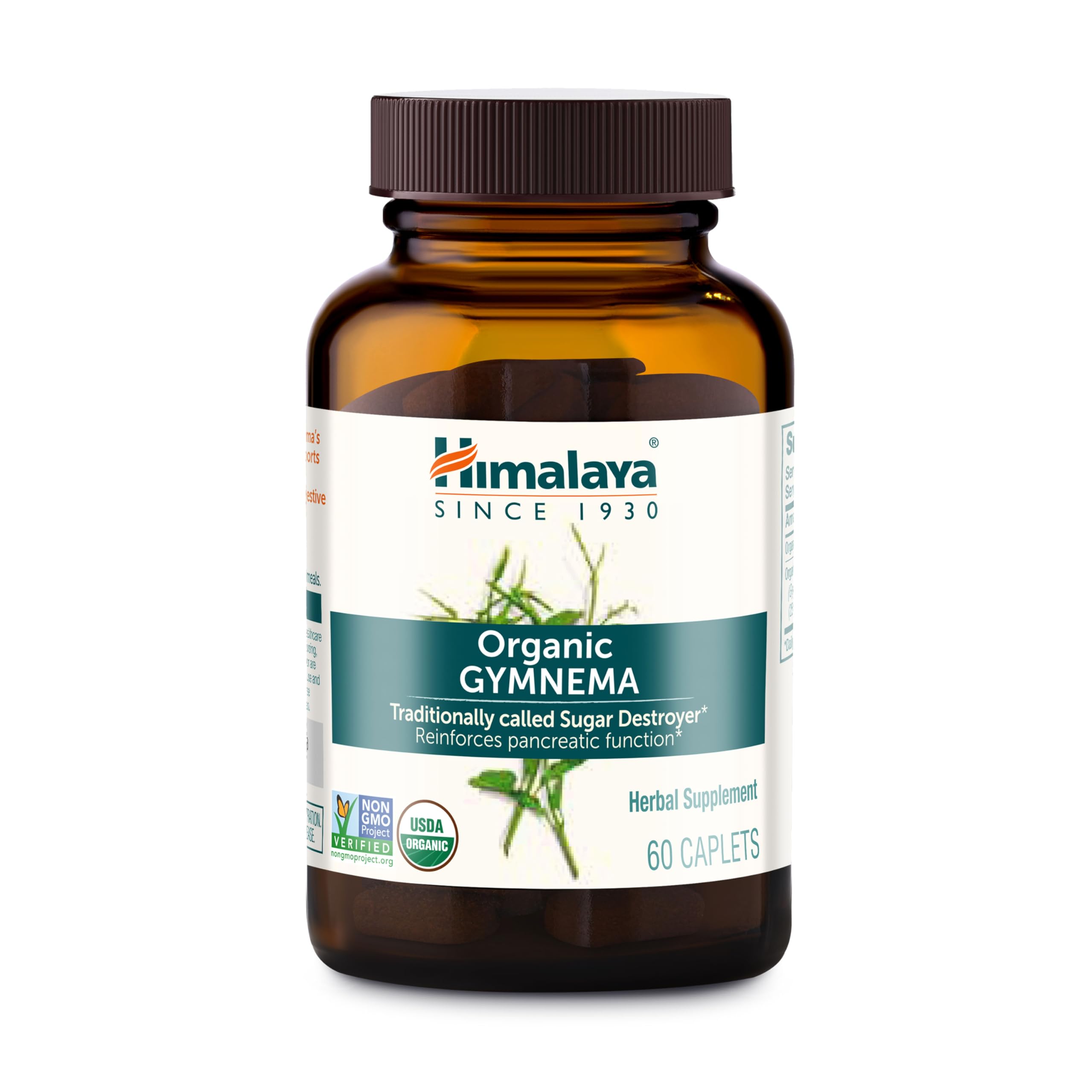 Himalaya Organic Gymnema Sylvestre – Herbal Glucose Metabolism Support - USDA Organic, Non-GMO, Vegan, Gluten Free, Additive Free, 700 mg, 60 Caplets