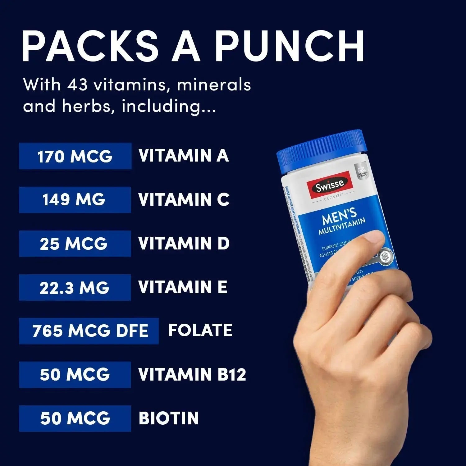 Swisse Ultivite Mens Daily Multivitamins | 50 Vitamins, Antioxidants and Minerals + Adaptogens | Energy, Stress & Immune Support | Mens Vitamins | 120 Tablets Swisse Au supplements