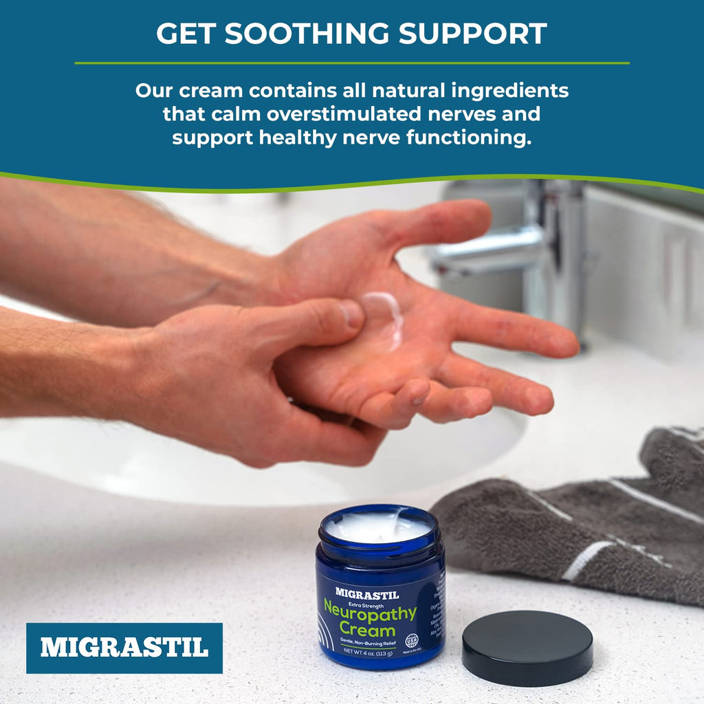 Basic Vigor Migrastil Neuropathy Relief Cream Extra Strength for Feet, Legs, and Hands. Made in The USA. Vegan and Cruelty-Free, Non-Greasy, Gentle, Non-Burning with Cooling Effect (4 oz.) Basic Vigor Au supplements