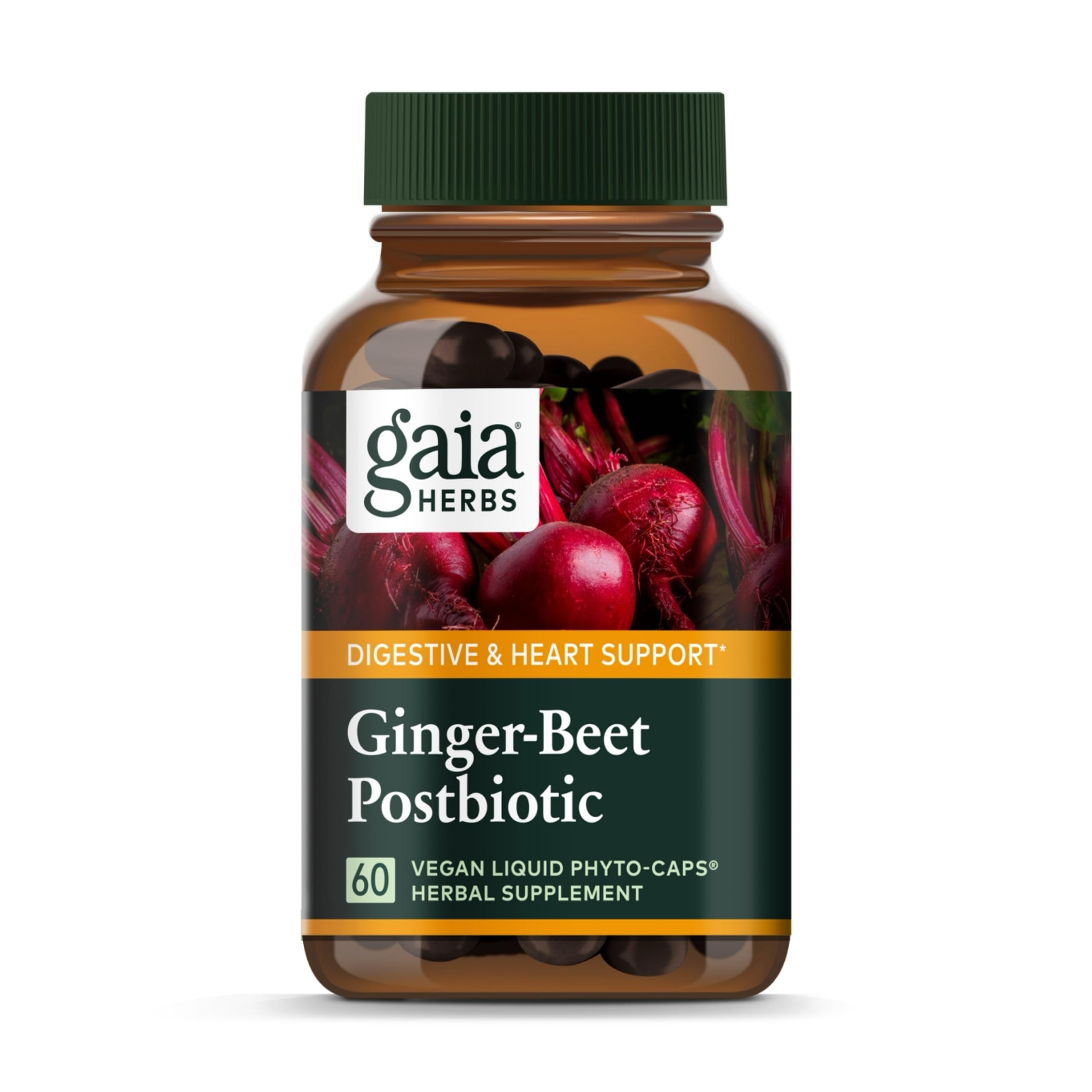 Gaia Herbs Ginger-Beet Postbiotic - Supplement for Gut & Heart Health Support* - Made with Fermented Beets & Ginger - Free from Dairy, Soy & Gluten - 60 Vegan Liquid Phyto-Caps (30 Servings) Gaia Herbs Au supplements