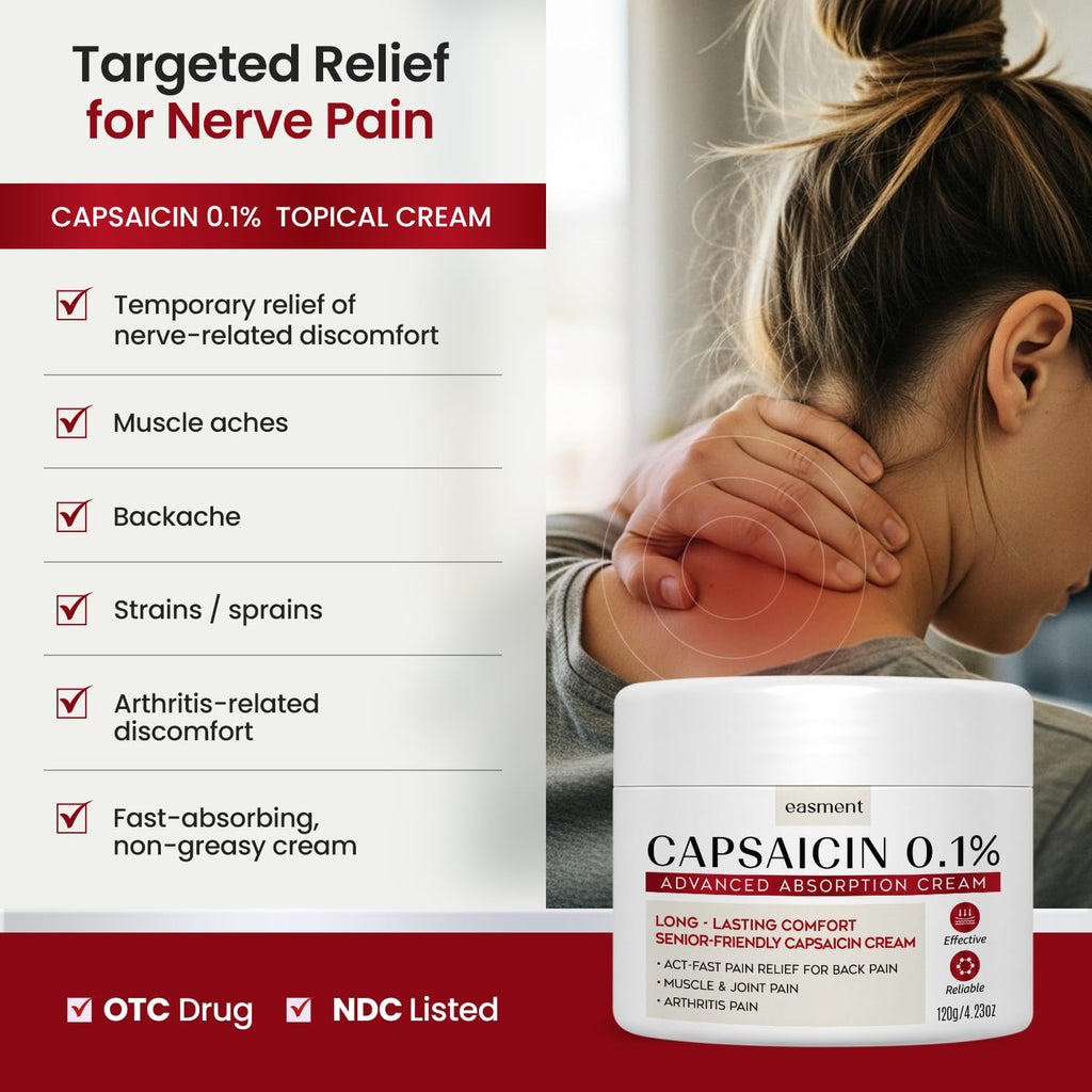 Easment Capsaicin Pain Relief Cream – Topical Arthritis & Muscle Pain Relief for Joint, Nerve & Back Pain – Medicated Pain Cream with Capsaicin 0.1% – Arnica, Aloe & Chamomile, 4.23 Fl Oz Easment Au supplements