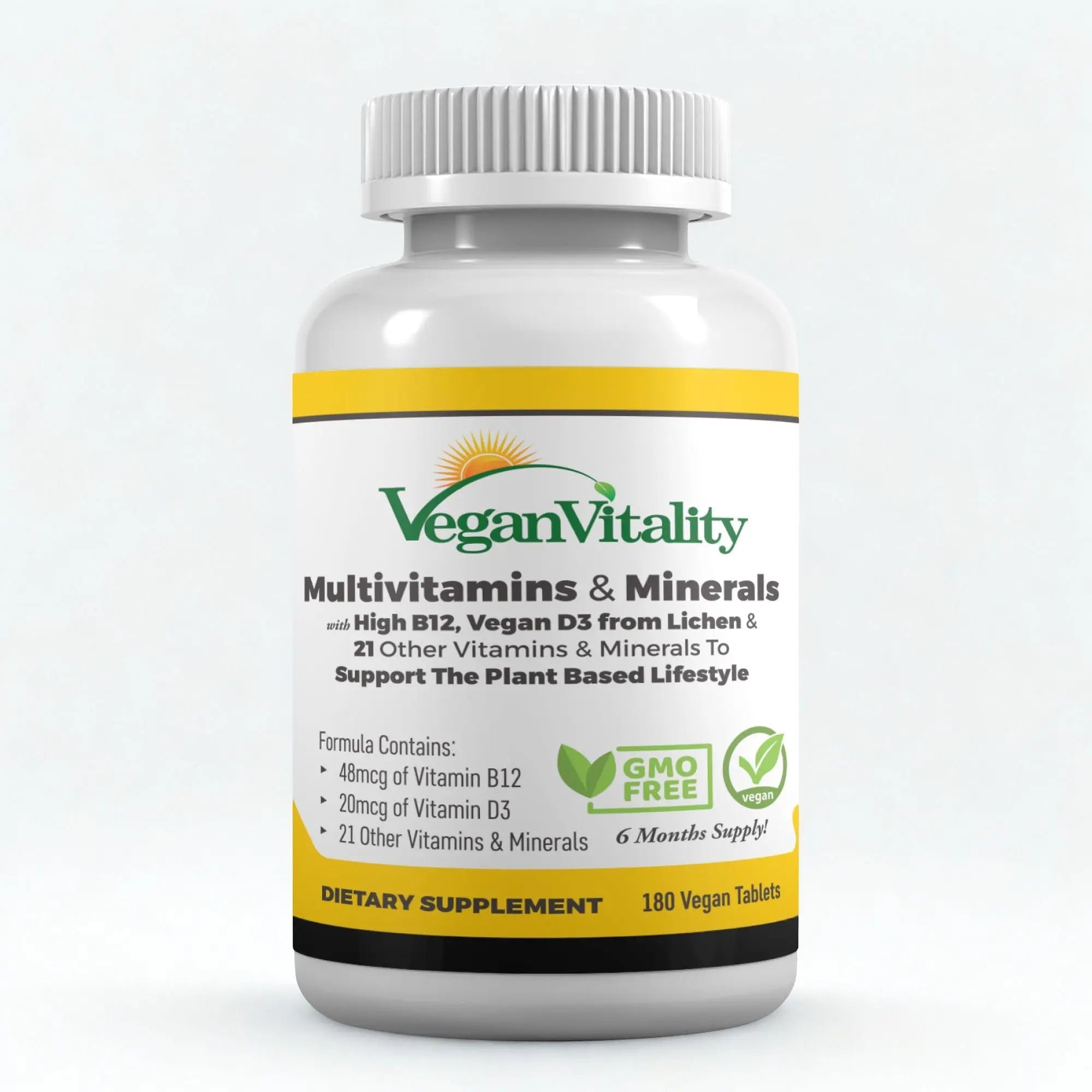 Vegan Vitality Multivitamins & Minerals for Women and Men with High Strength Vitamin B12, D3 & K2. 180 Vegan Multivitamin Tablets - 6 Months Supply Vegan Vitality Au supplements