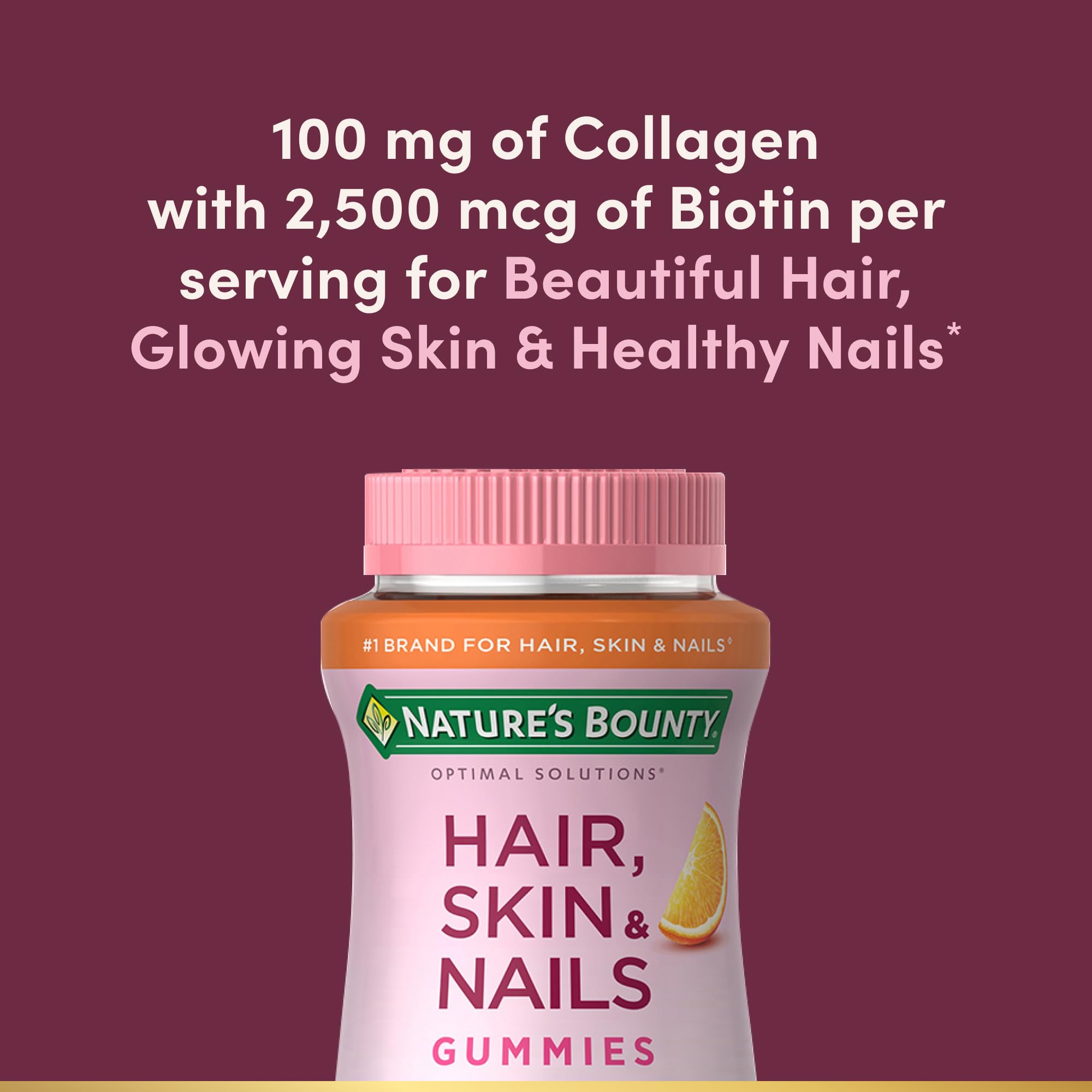 Nature's Bounty Optimal Solutions Hair, Skin & Nails with Biotin and Collagen, Citrus-Flavored Gummies Vitamin Supplement, 2500 mcg, 80 Ct, 40 Total Servings Nature's Bounty Au supplements