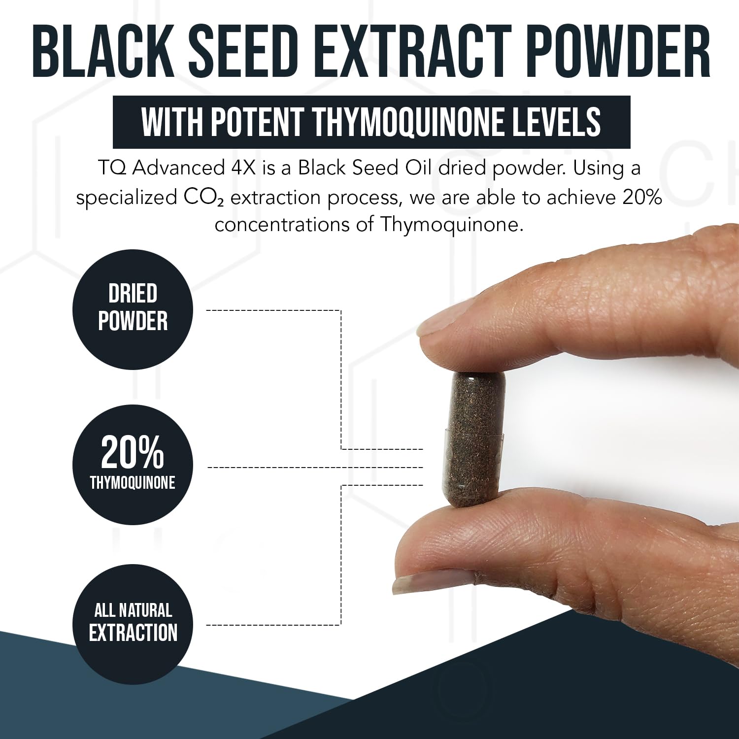 20% Thymoquinone Black Seed Extract Capsules - TQ-Advanced 4X®: Potent Thymoquinone Concentration Available - 60:1 Concentrate from Nigella Sativa