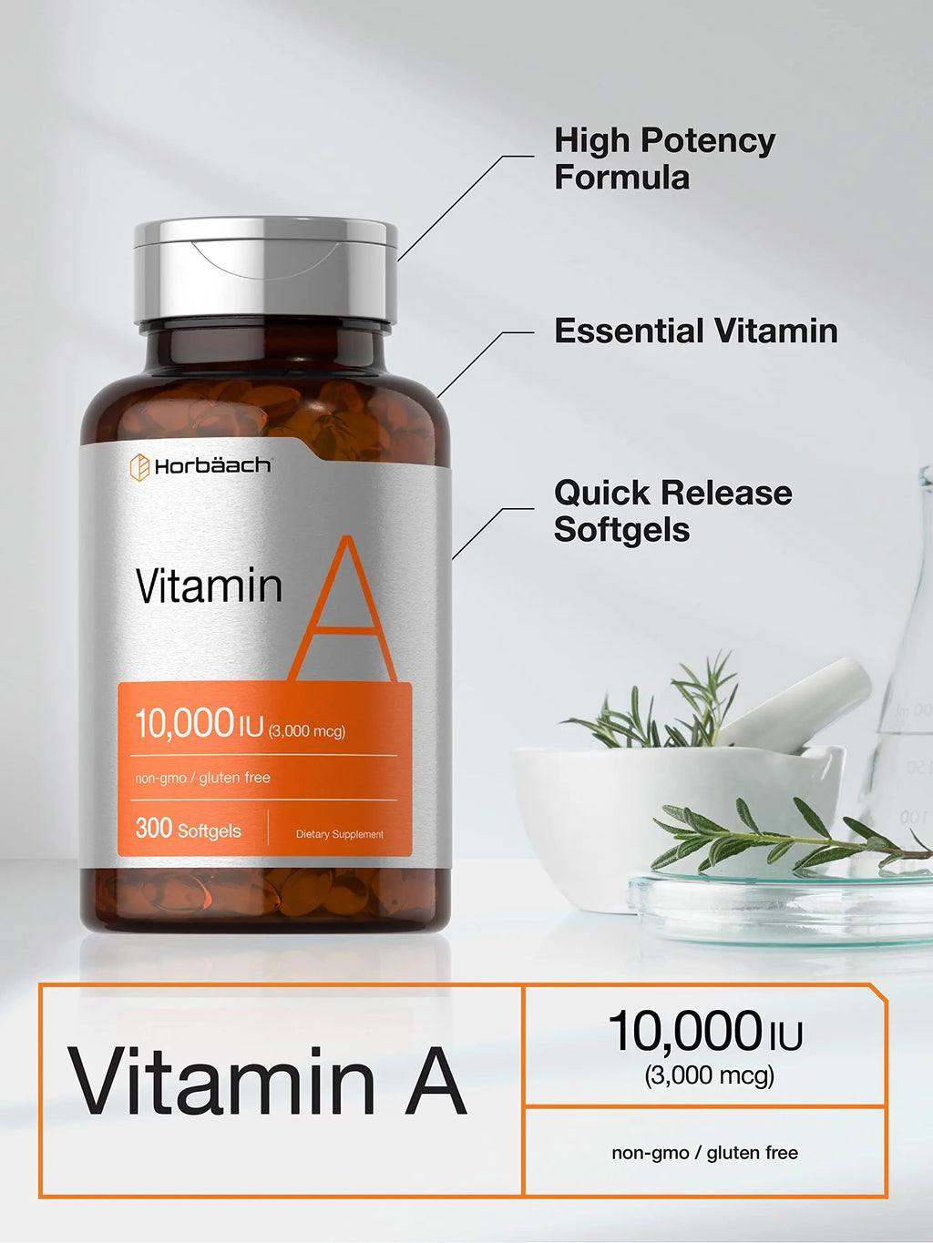 Vitamin A 10000 IU Softgels | 300 Count | Non-GMO, Gluten Free Supplement | by Horbaach Horbäach Au supplements